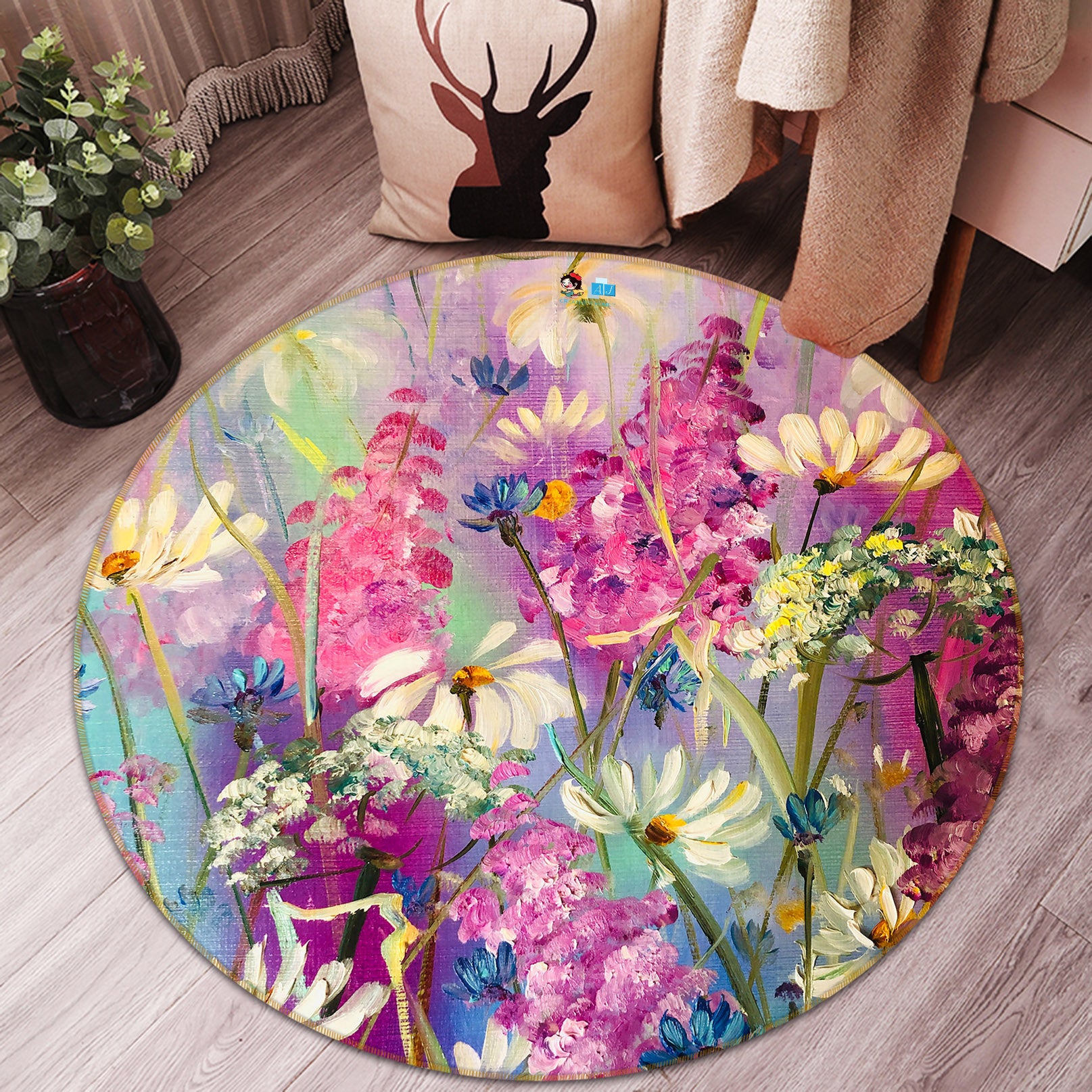 3D Flower Species 862 Skromova Marina Rug Round Non Slip Rug Mat