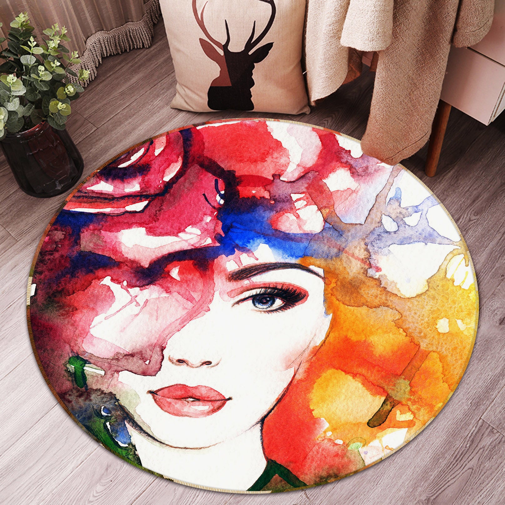 3D Flower Girl 36224 Round Non Slip Rug Mat
