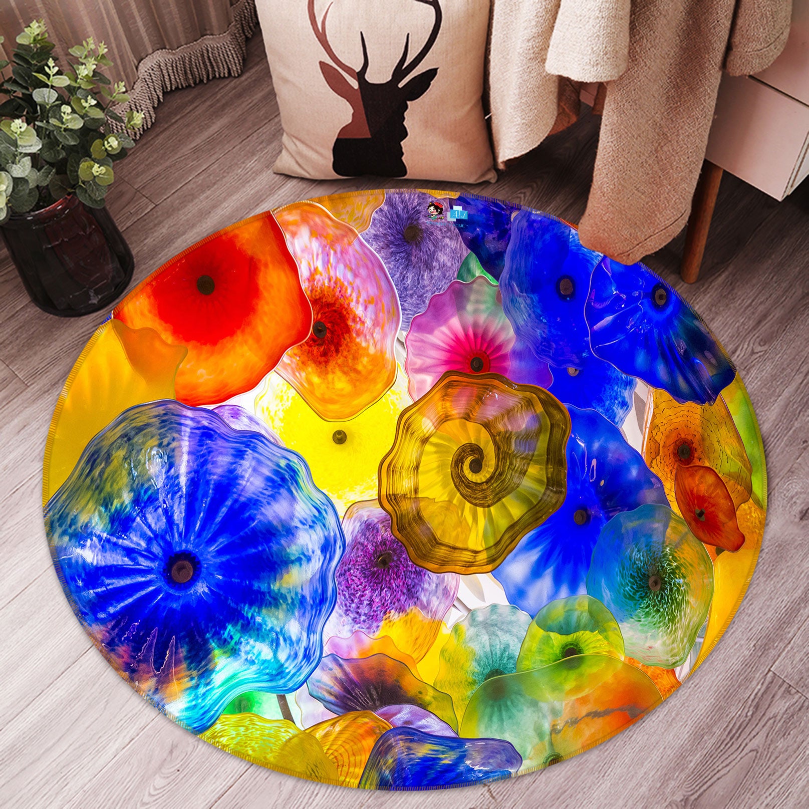 3D Color Jellyfish 80228 Round Non Slip Rug Mat