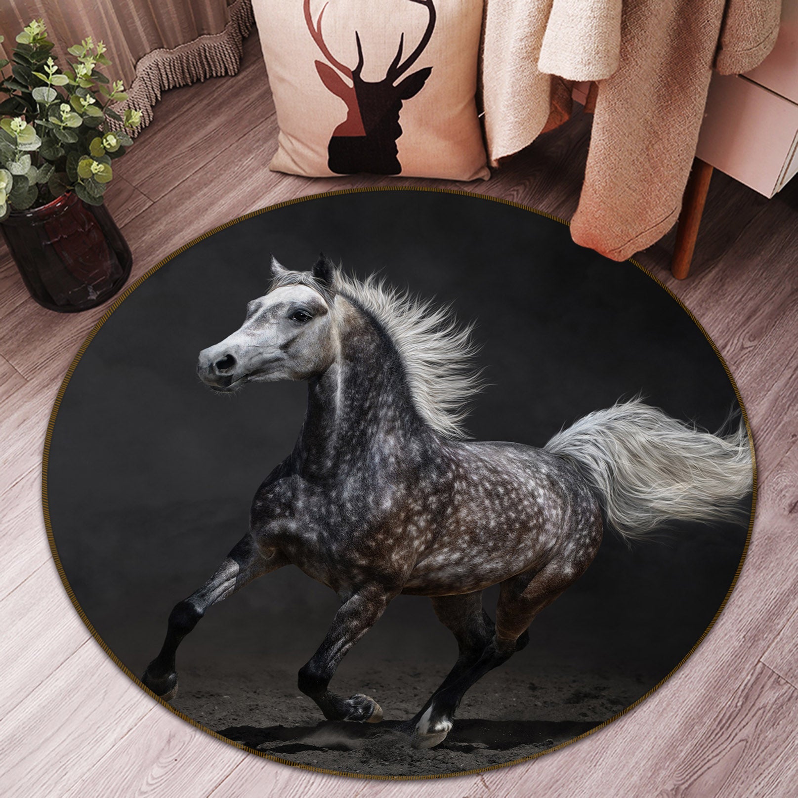 3D Horse 37180 Animal Round Non Slip Rug Mat
