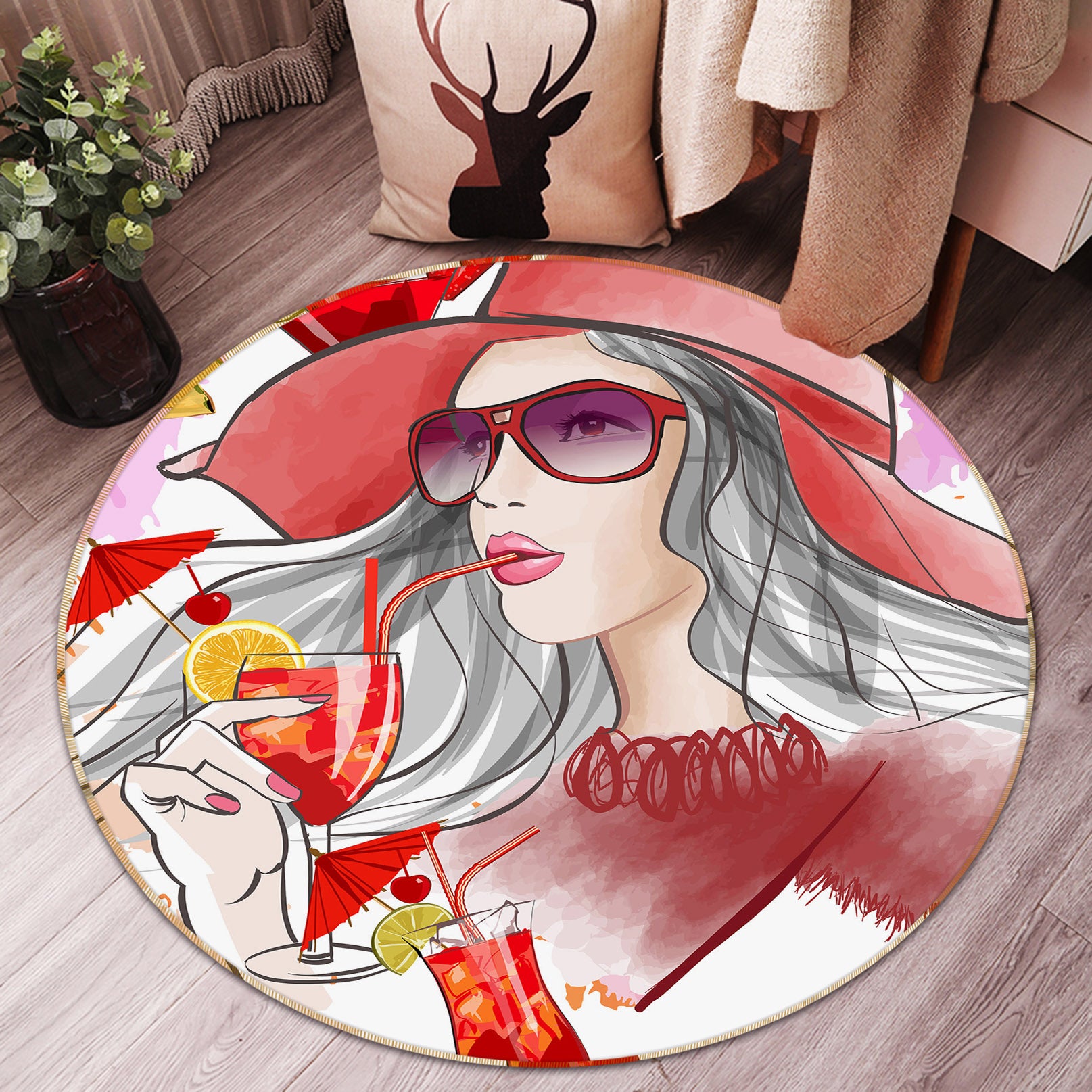 3D Beauty Drink 37006 Round Non Slip Rug Mat