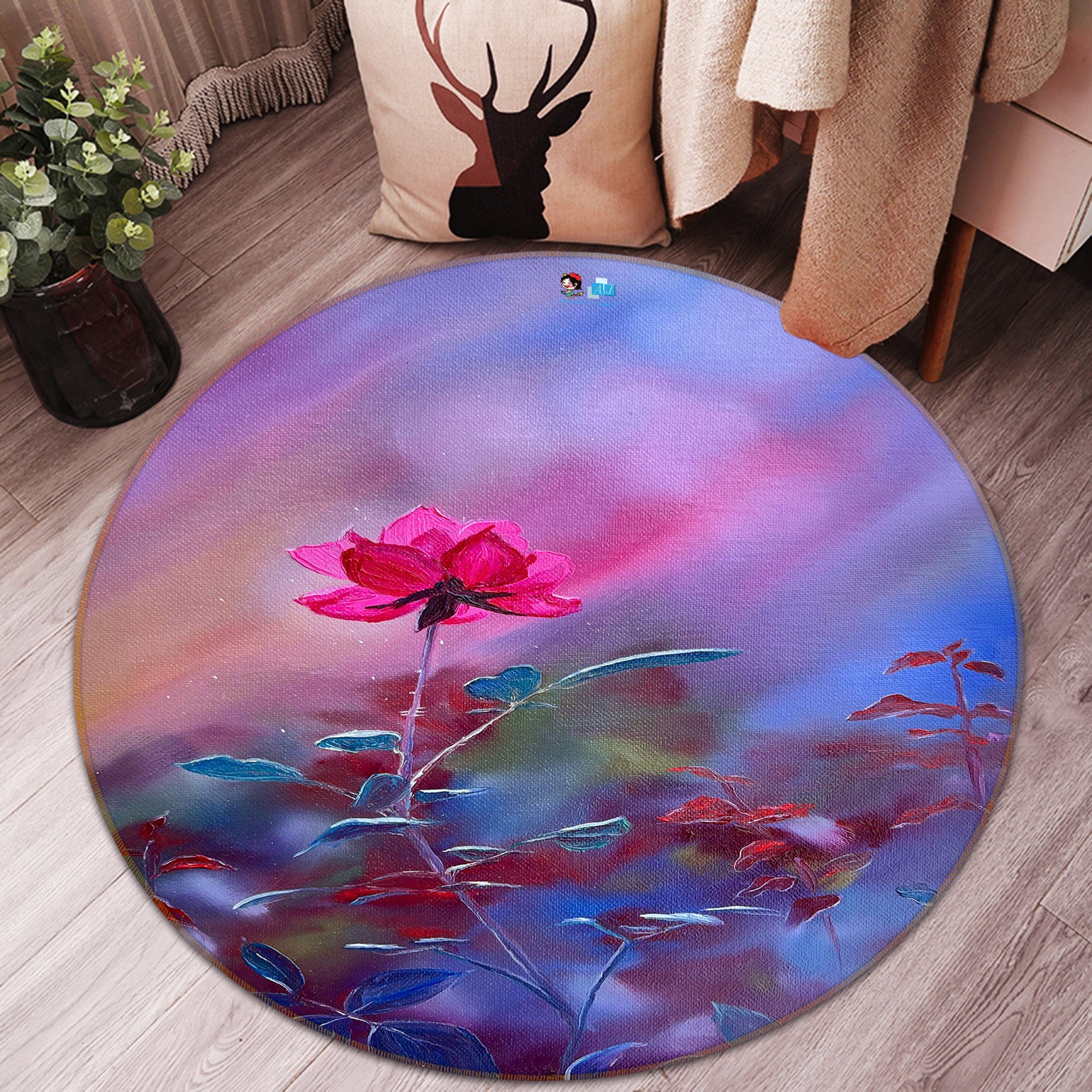 3D Flower 9734 Marina Zotova Rug Round Non Slip Rug Mat