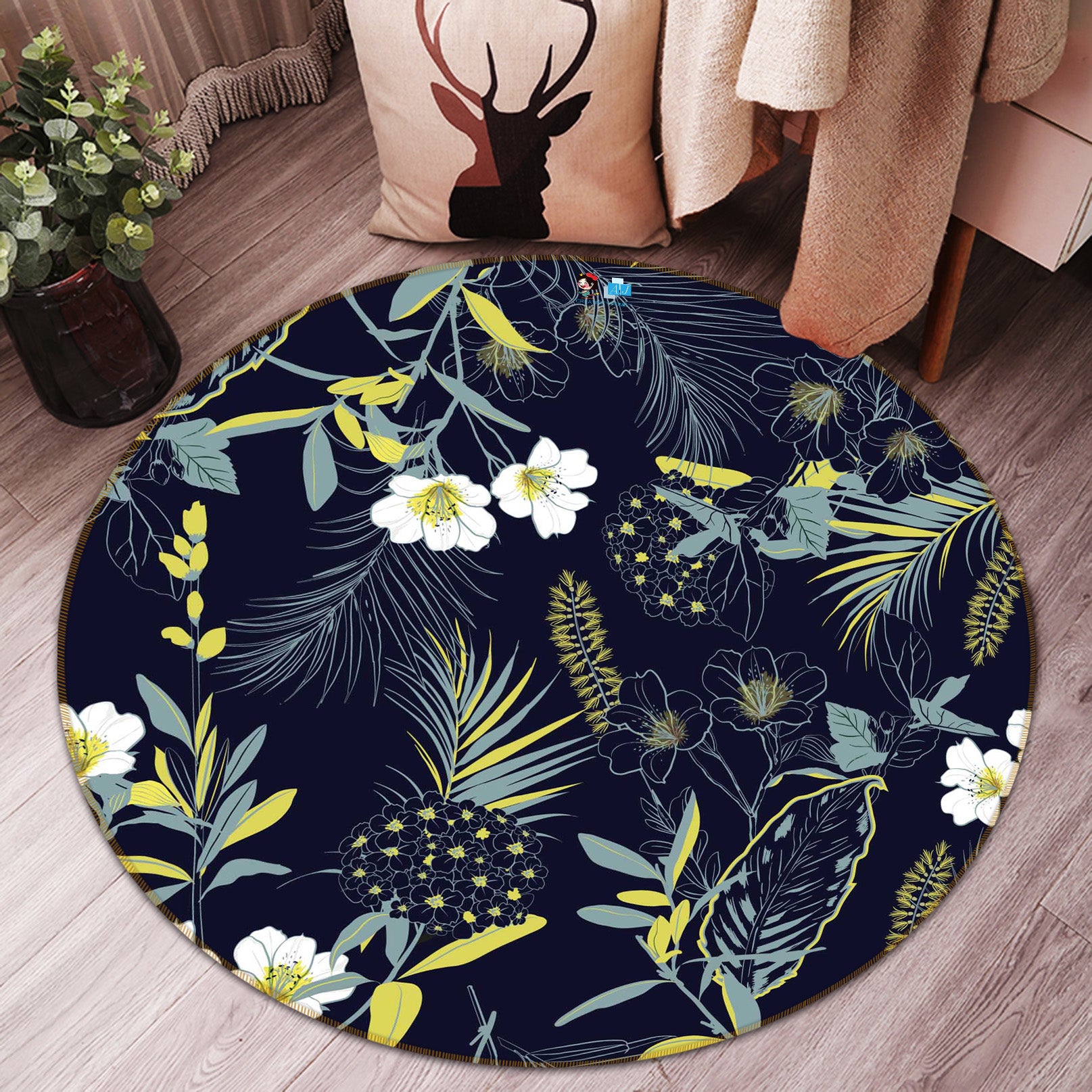 3D Flowers 64181 Round Non Slip Rug Mat