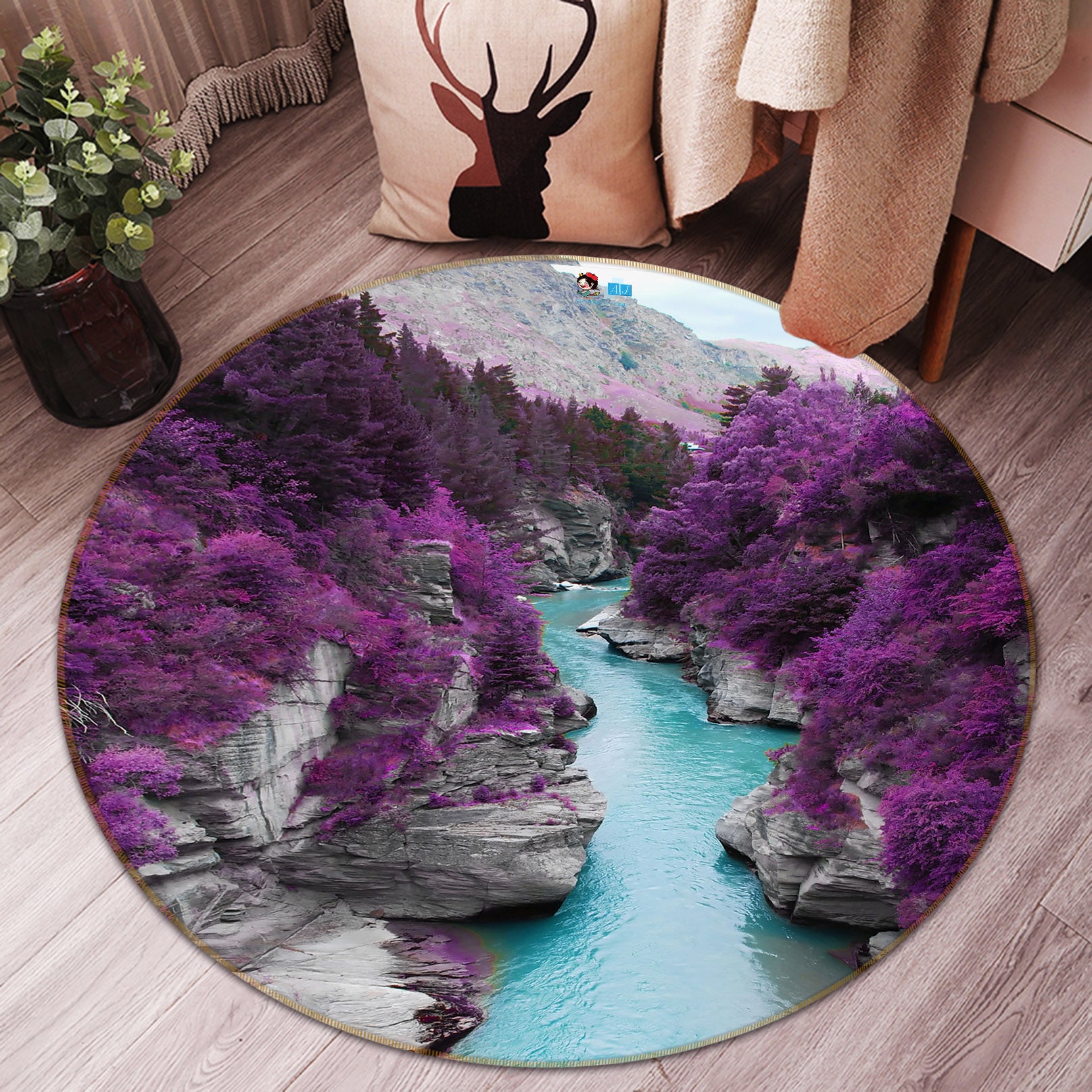 3D Mountain Gorge 69047 Round Non Slip Rug Mat