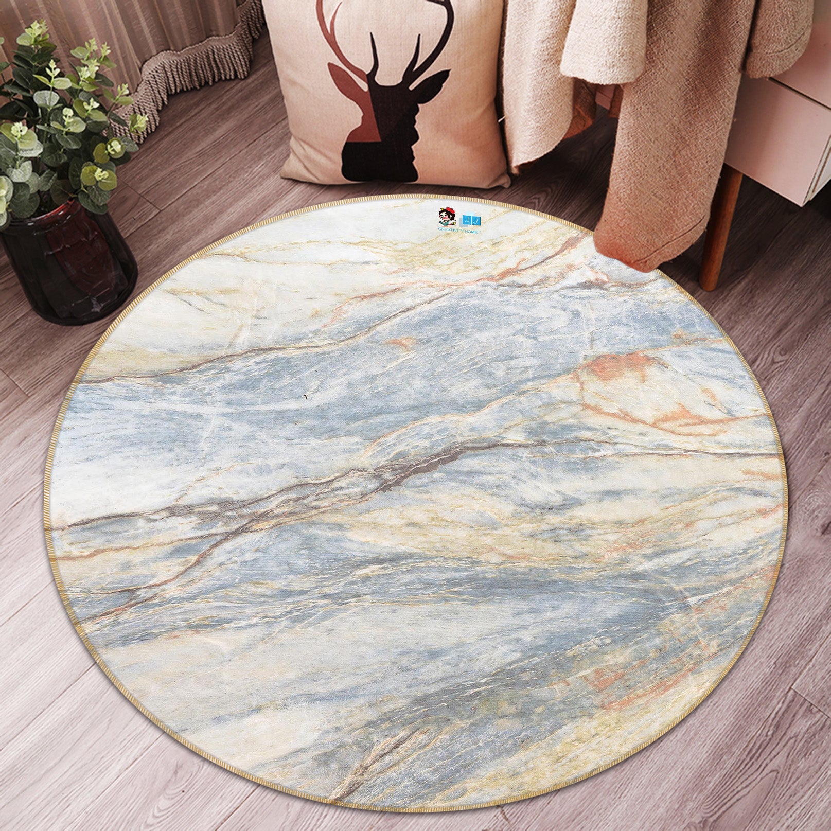 3D Marble 64102 Round Non Slip Rug Mat