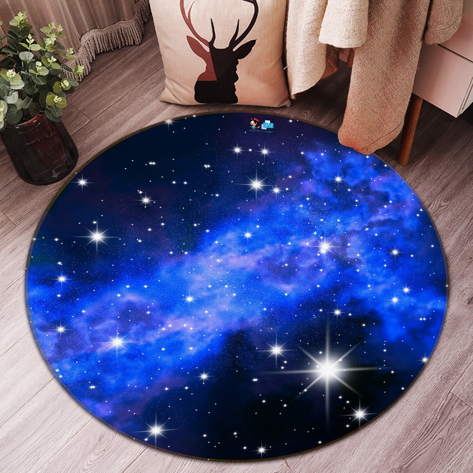3D Starry Sky 69153 Round Non Slip Rug Mat
