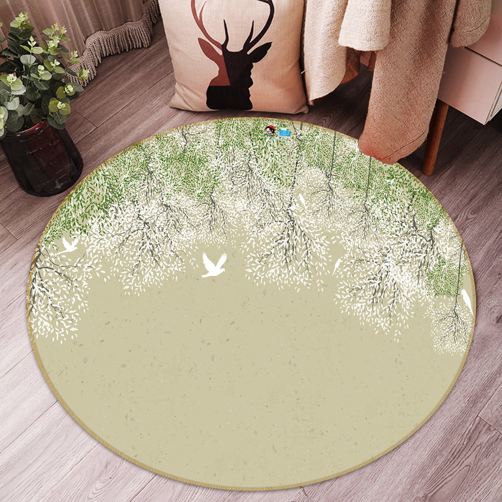 3D Branches 80290 Round Non Slip Rug Mat