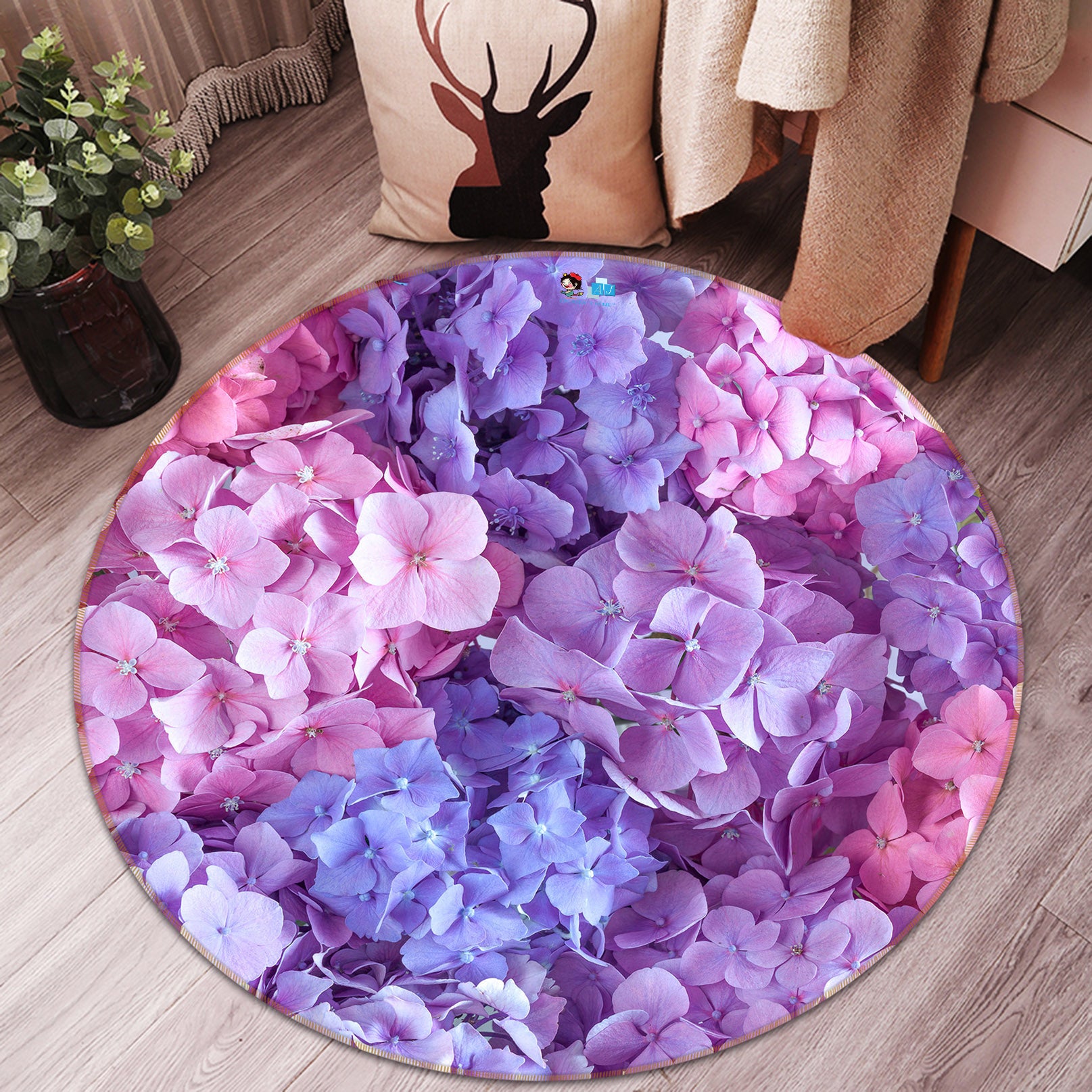 3D Purple Petals 7323 Assaf Frank Rug Round Non Slip Rug Mat