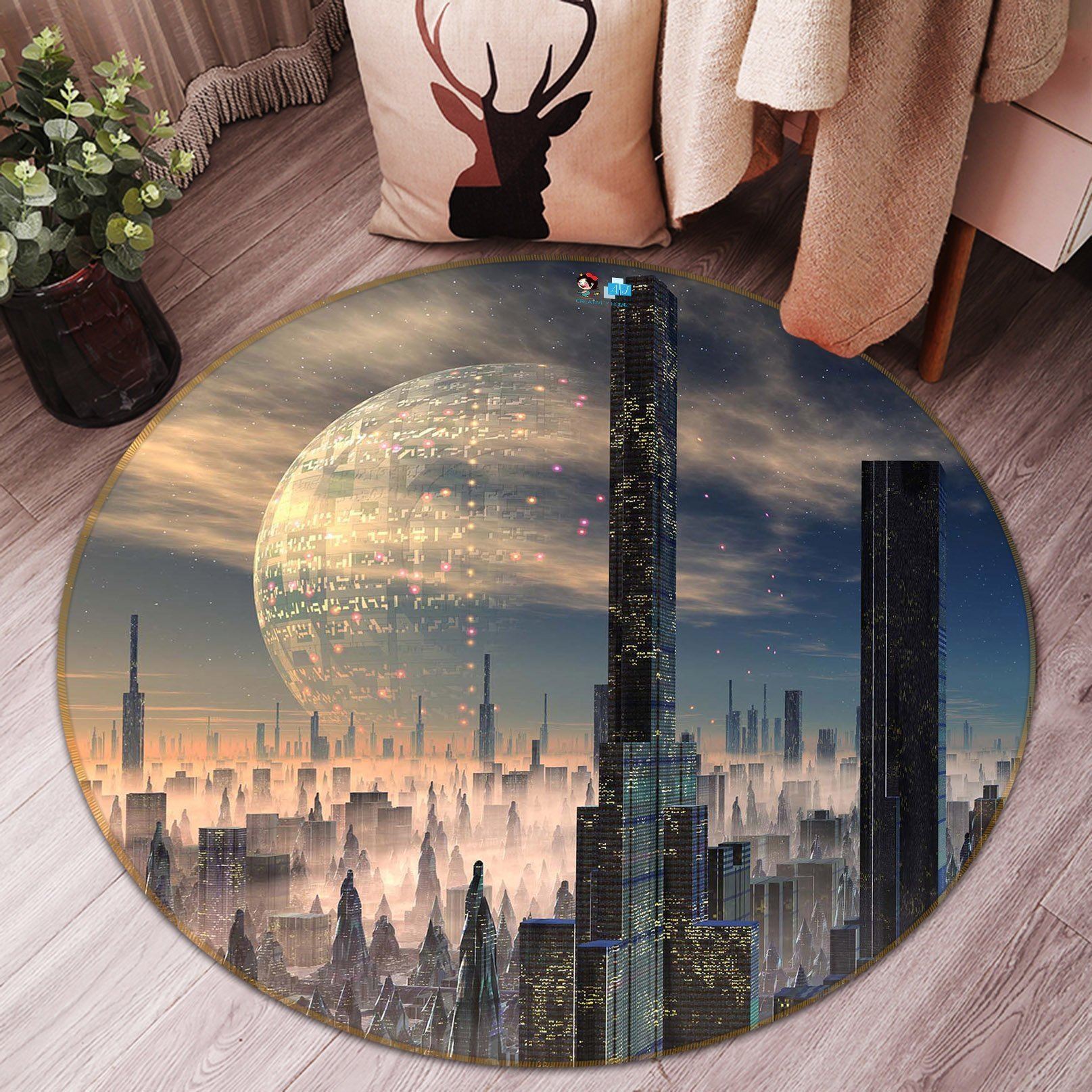 3D Future Data City 109 Round Non Slip Rug Mat Mat AJ Creativity Home
