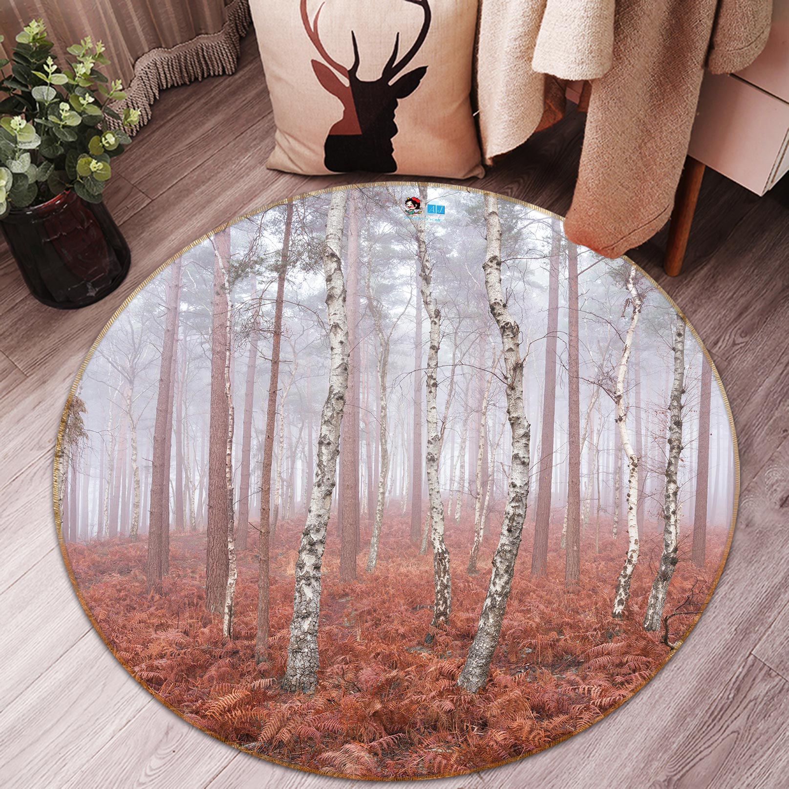3D Trees Grass 7589 Assaf Frank Rug Round Non Slip Rug Mat