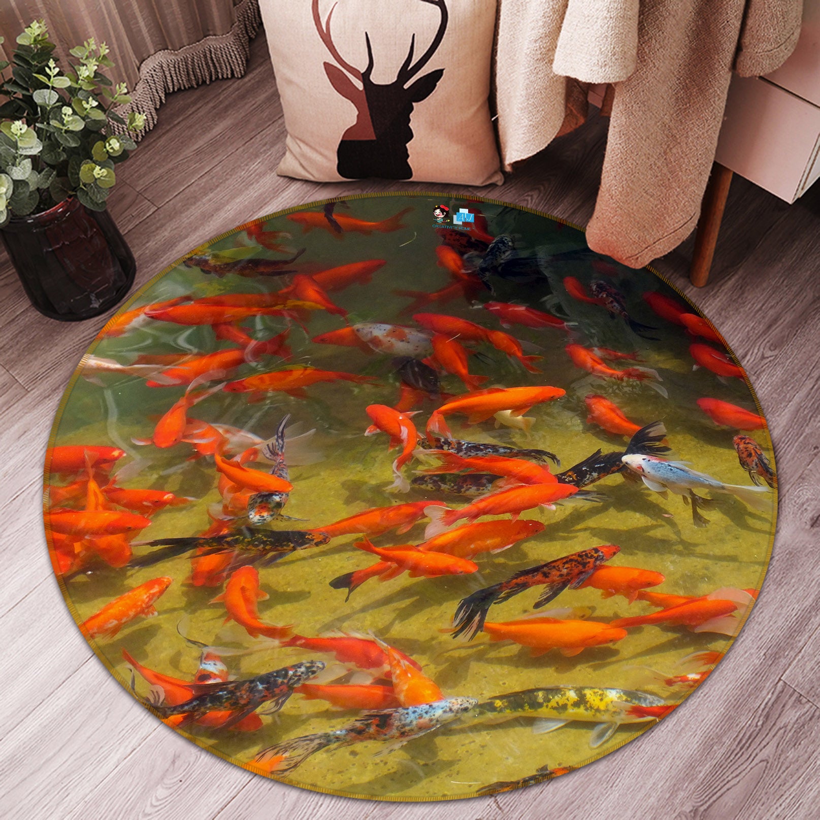 3D Carp 74046 Round Non Slip Rug Mat