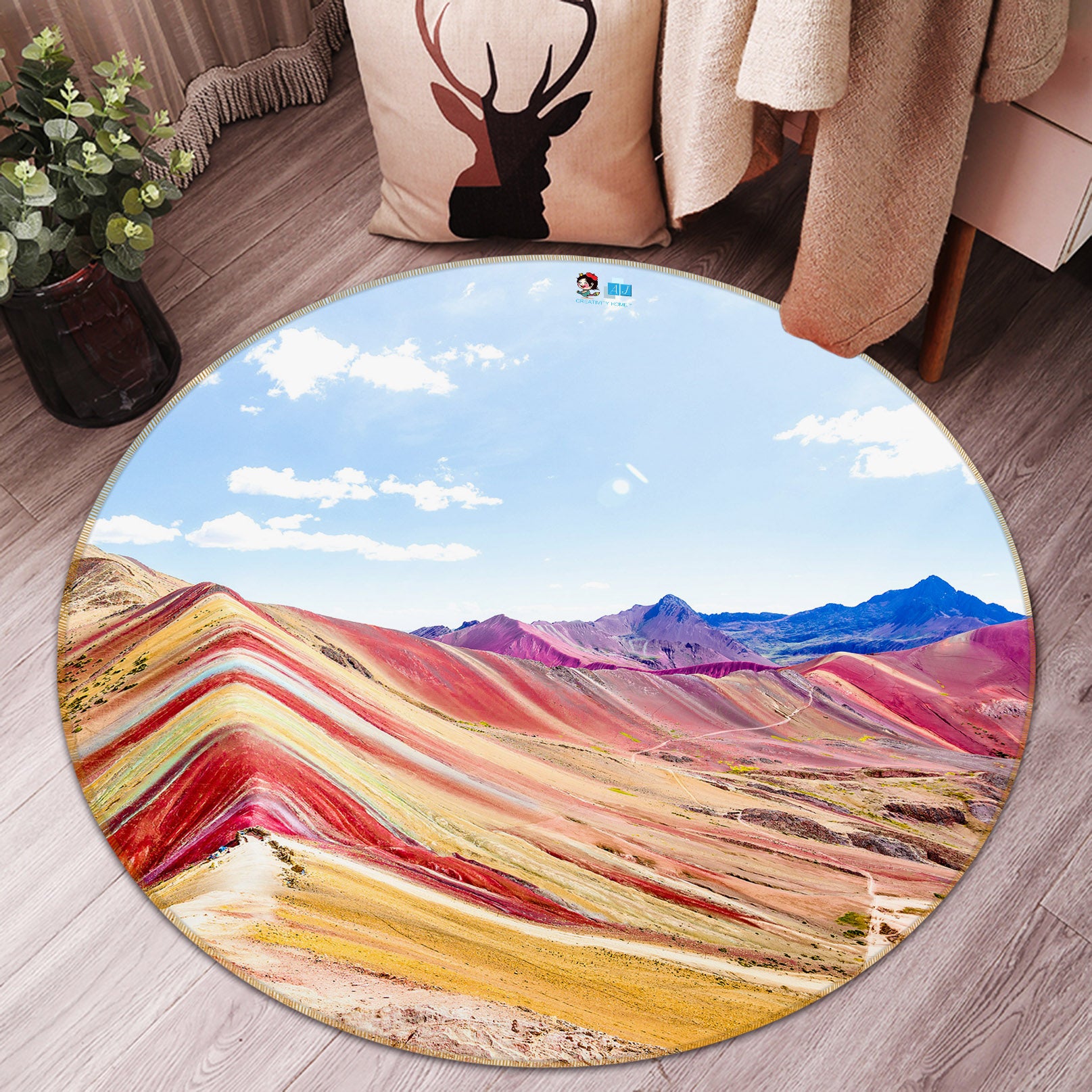 3D Mountains 75073 Round Non Slip Rug Mat