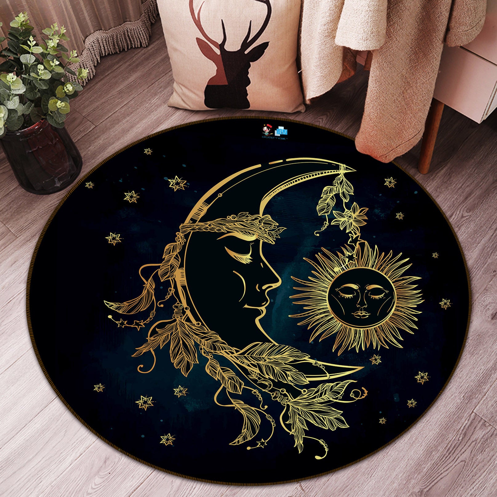 3D Moon Pattern 75088 Round Non Slip Rug Mat