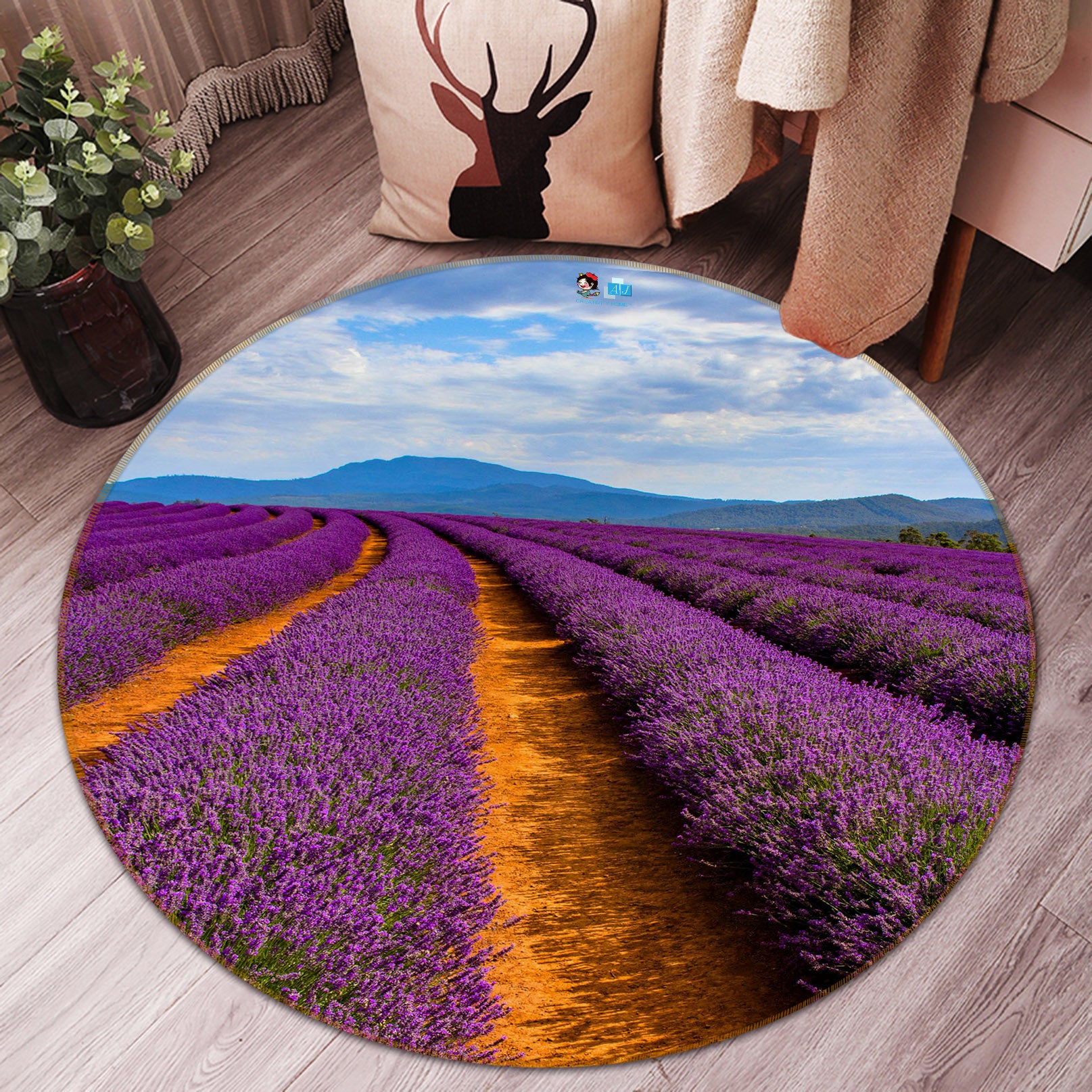 3D Lavender 71142 Round Non Slip Rug Mat