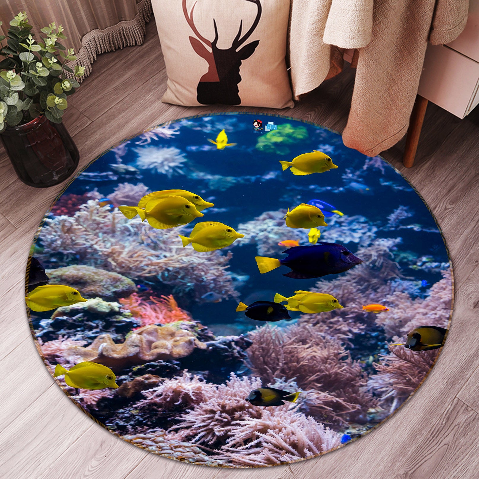 3D Sea Coral Fish 69134 Round Non Slip Rug Mat