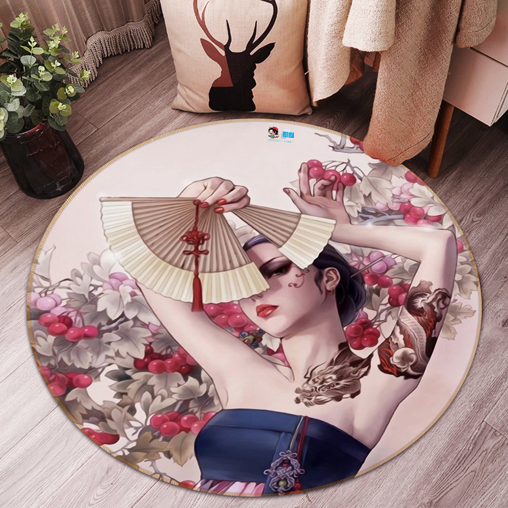 3D Fan Beauty 74051 Round Non Slip Rug Mat