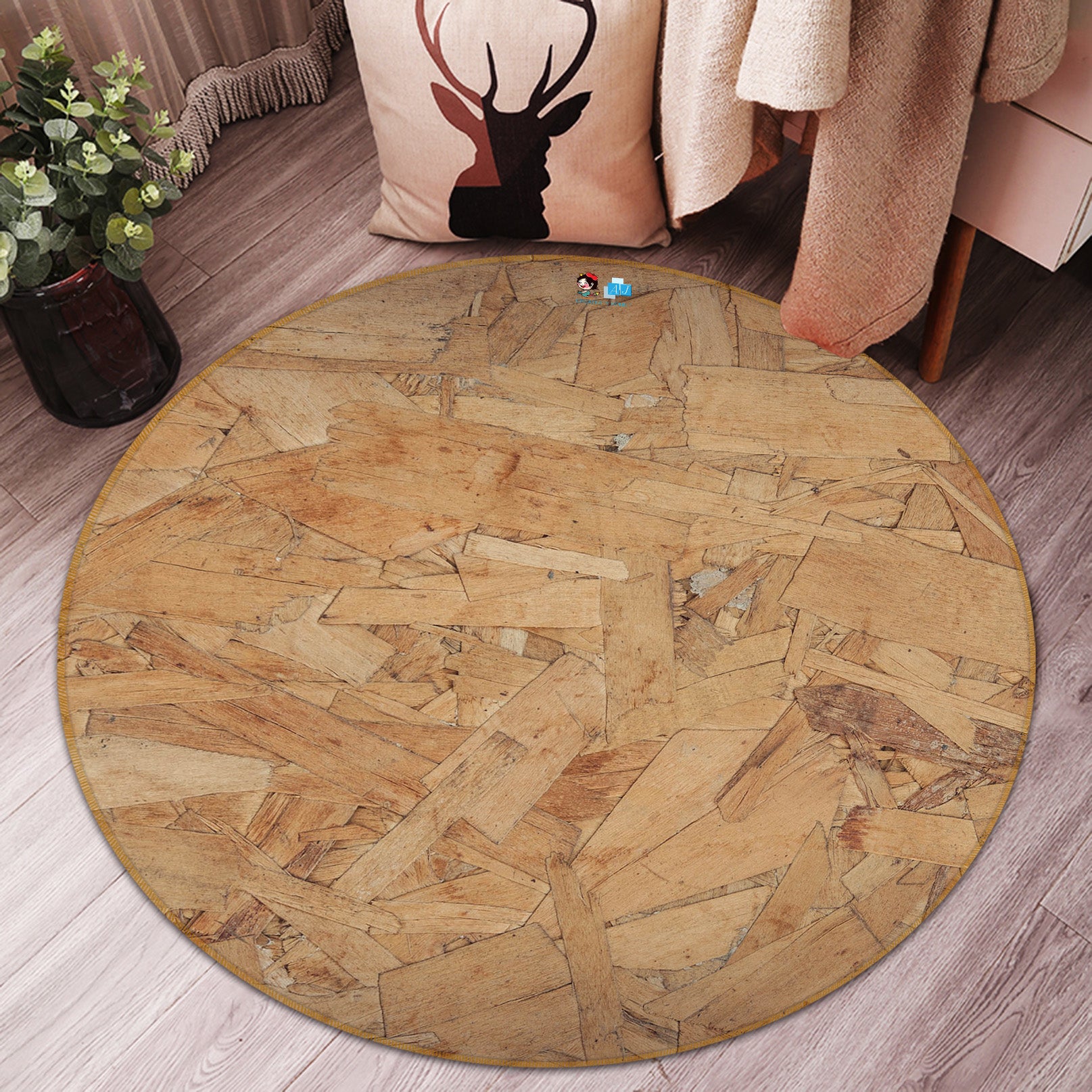 3D Wood Texture 64086 Round Non Slip Rug Mat