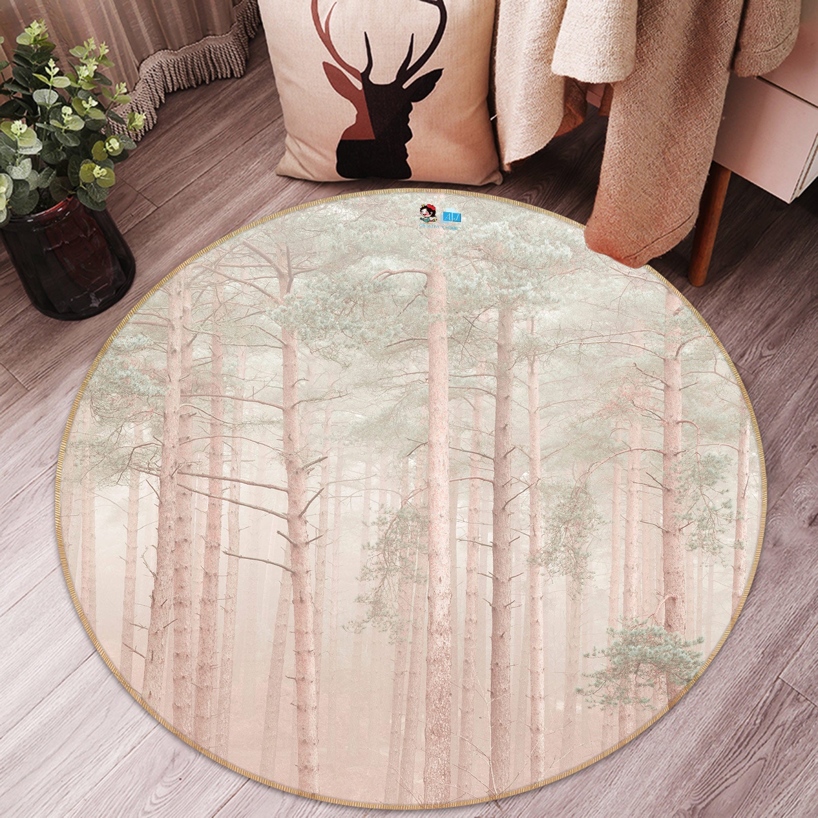 3D Forest Tree 7594 Assaf Frank Rug Round Non Slip Rug Mat