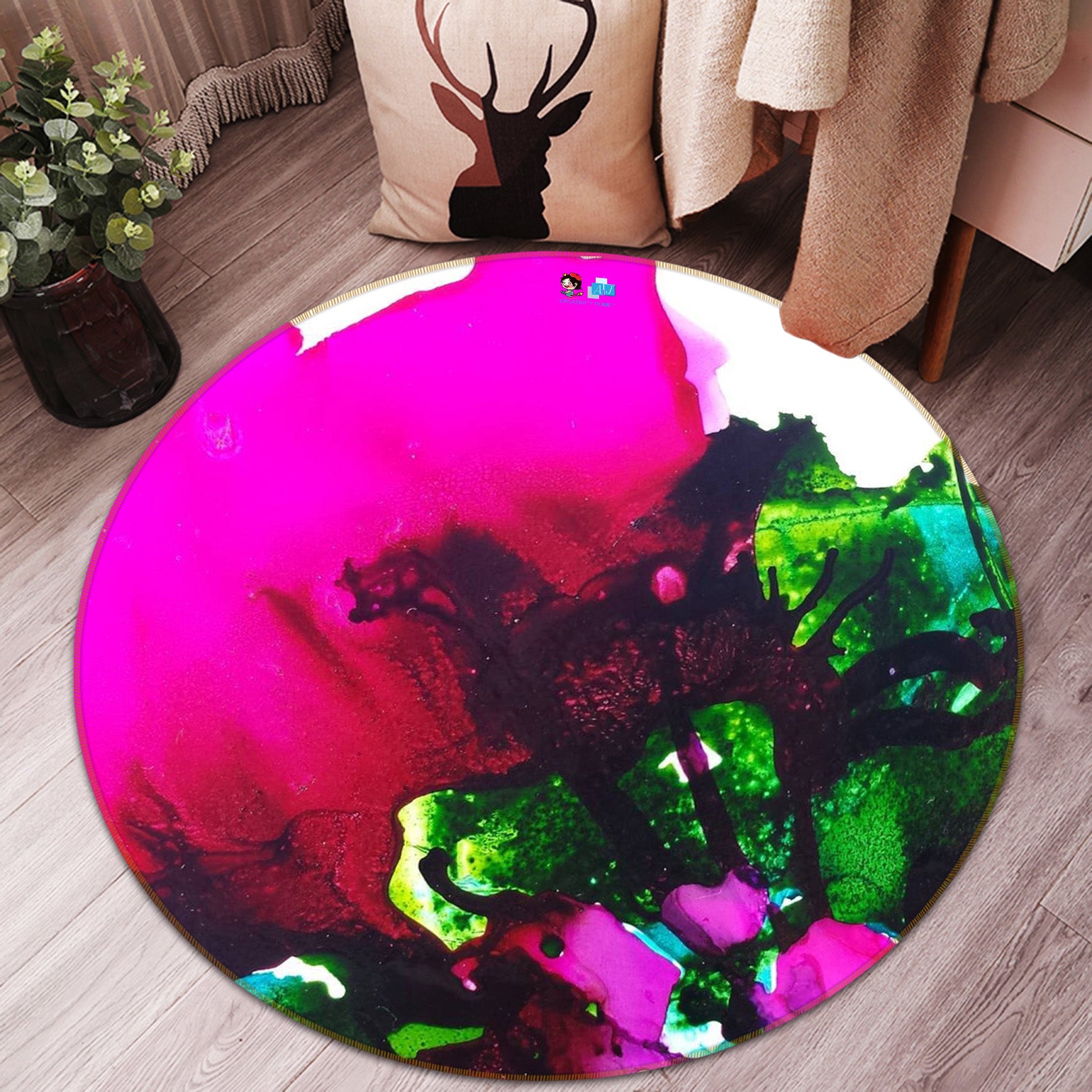 3D Pink Green Pigment 19194 Shandra Smith Rug Round Non Slip Rug Mat