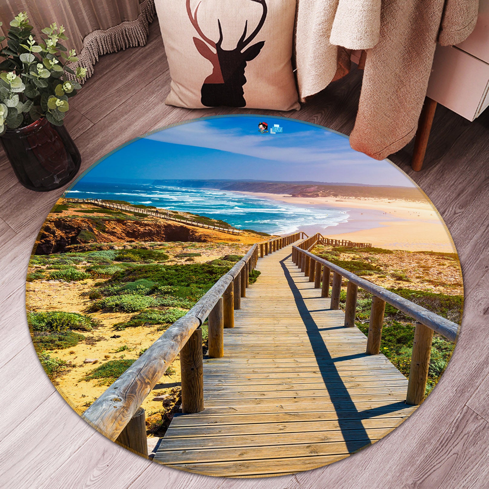 3D Seaside Corridor 69120 Round Non Slip Rug Mat