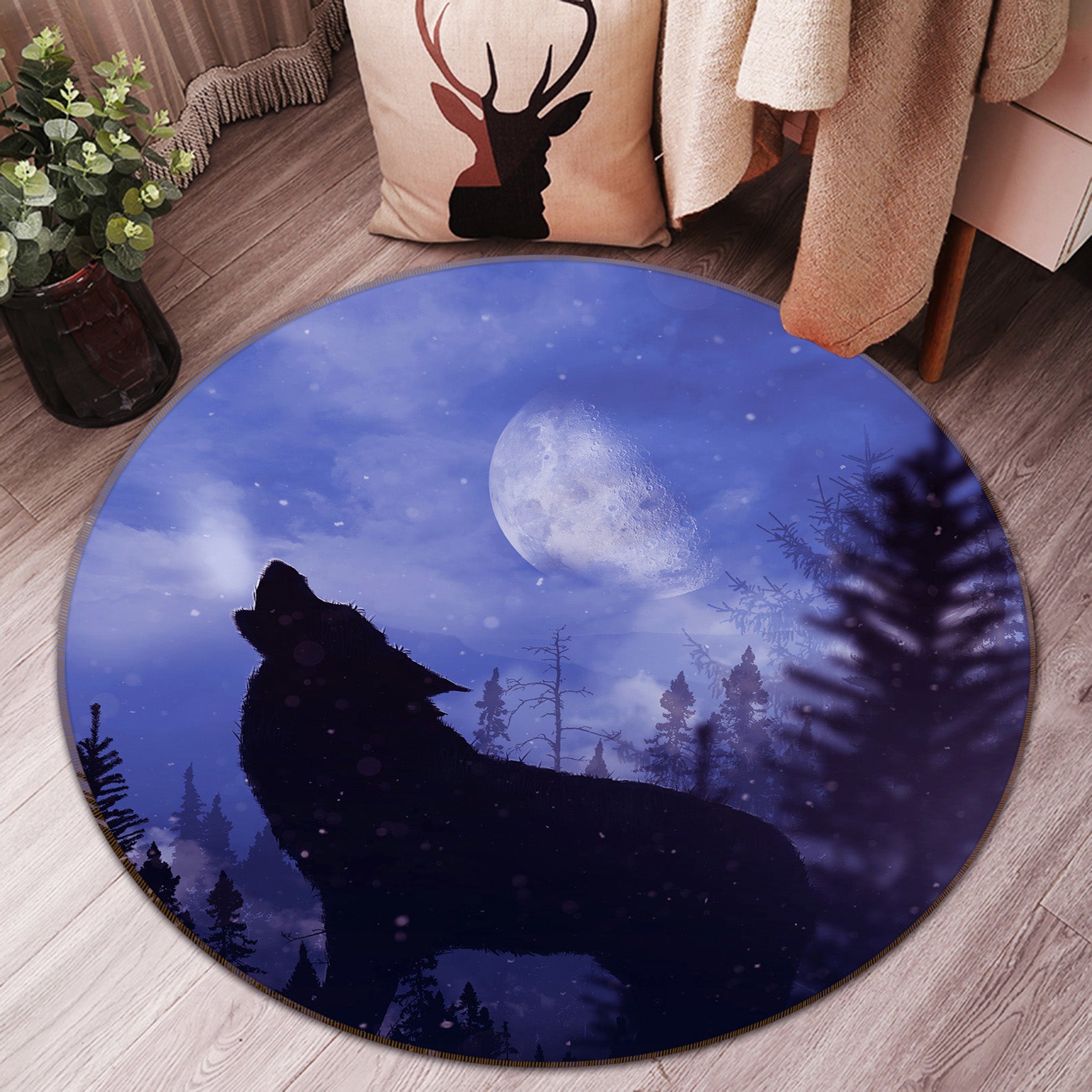 3D Wolf 37246 Animal Round Non Slip Rug Mat