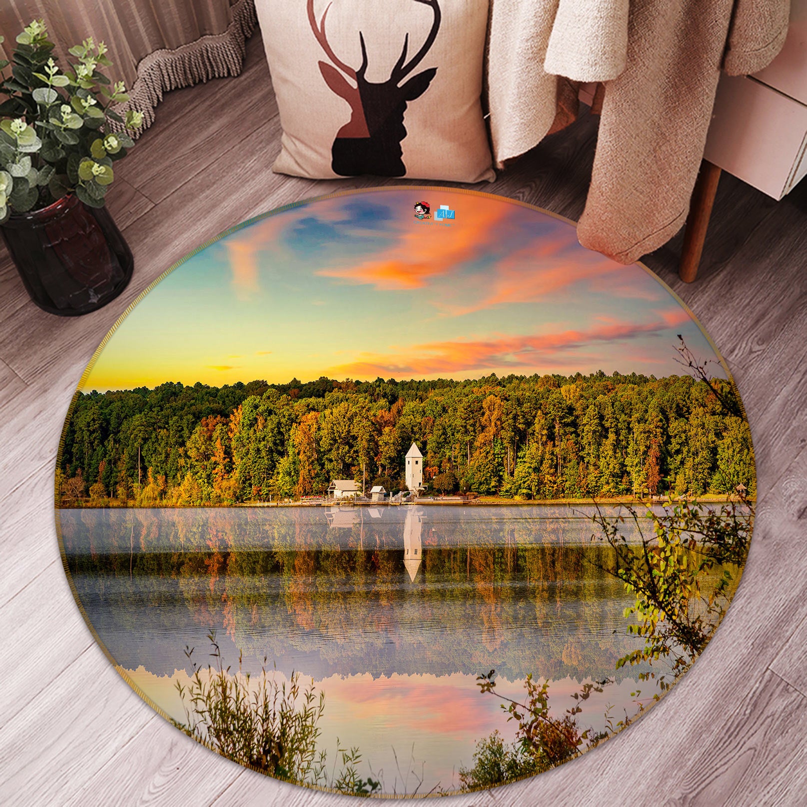 3D Forest River 5038 Beth Sheridan Rug Round Non Slip Rug Mat
