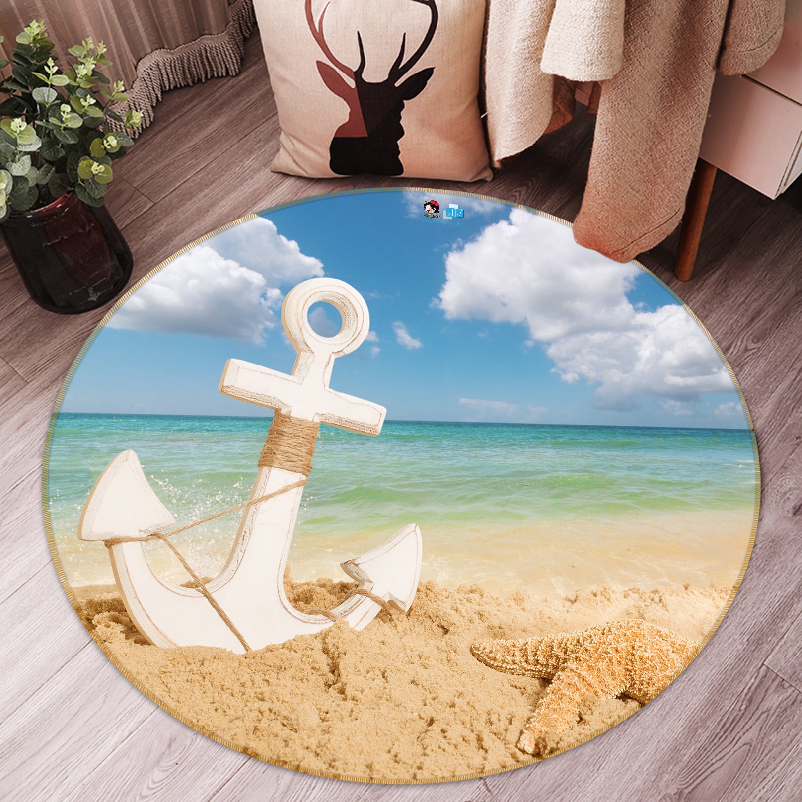 3D Beach Anchor 80283 Round Non Slip Rug Mat