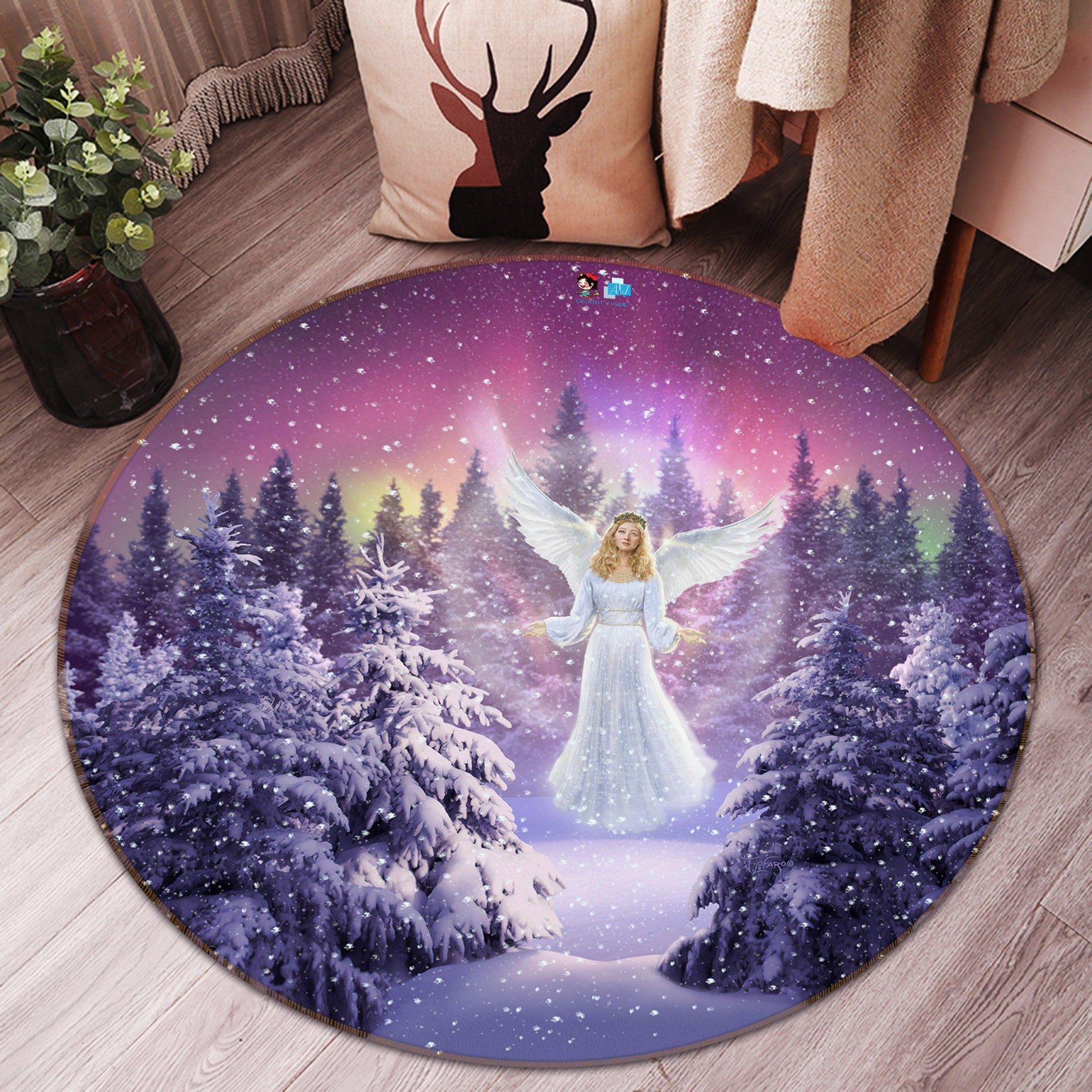 3D Snowfield Angel 83144 Jerry LoFaro Rug Round Non Slip Rug Mat