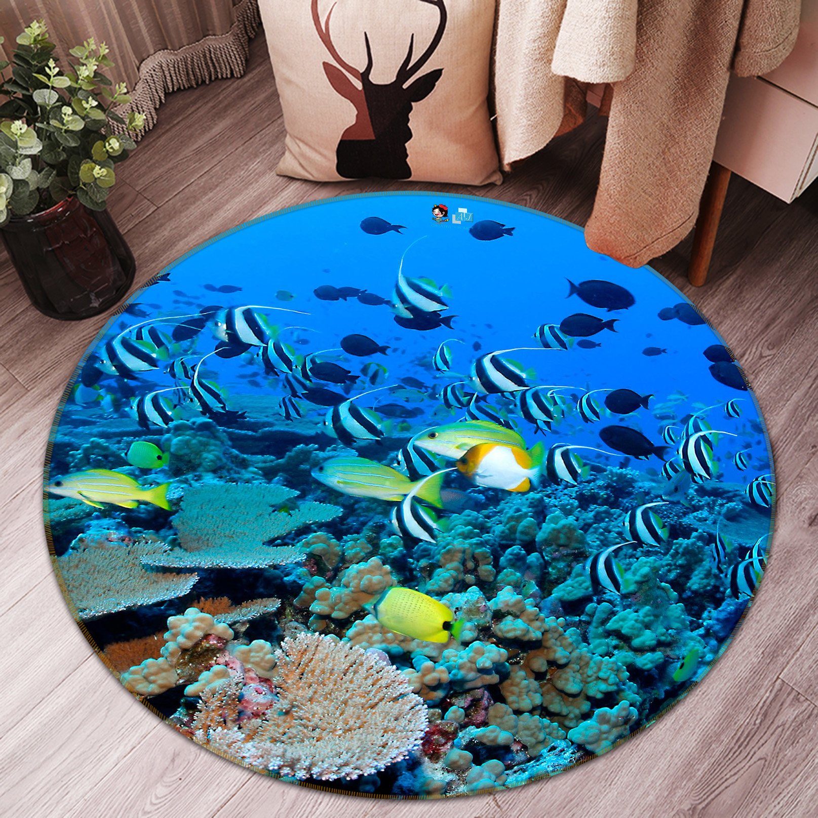 3D Coral Fish School 017 Round Non Slip Rug Mat Mat AJ Creativity Home
