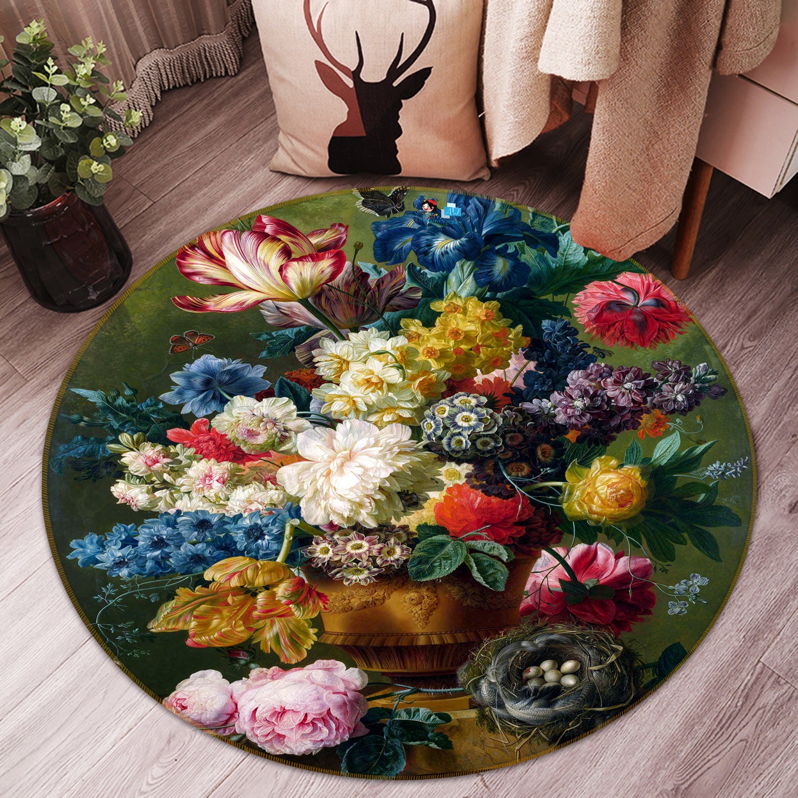 3D Oil Painting Flower Vase 73004 Round Non Slip Rug Mat