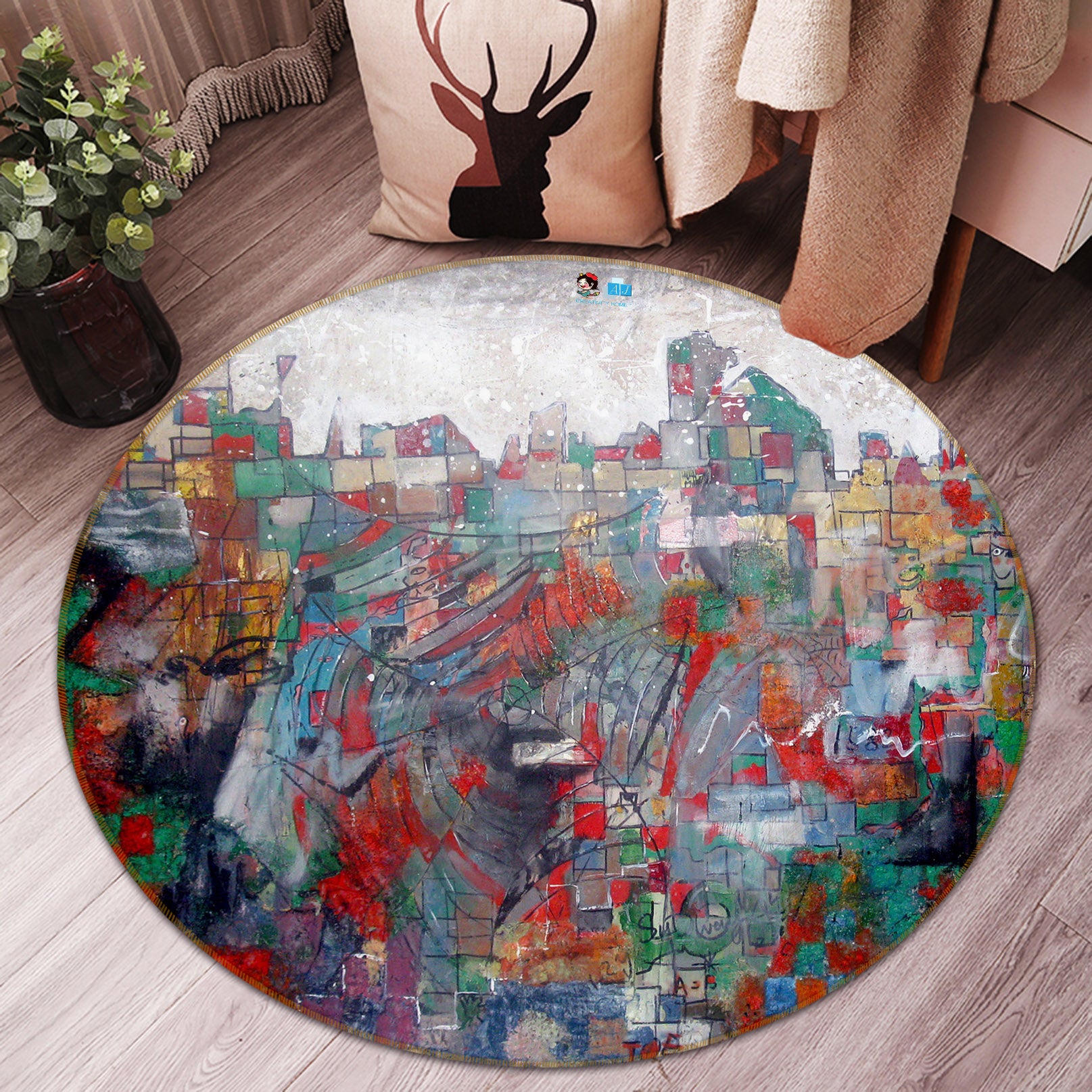 3D Graffiti 74083 Round Non Slip Rug Mat