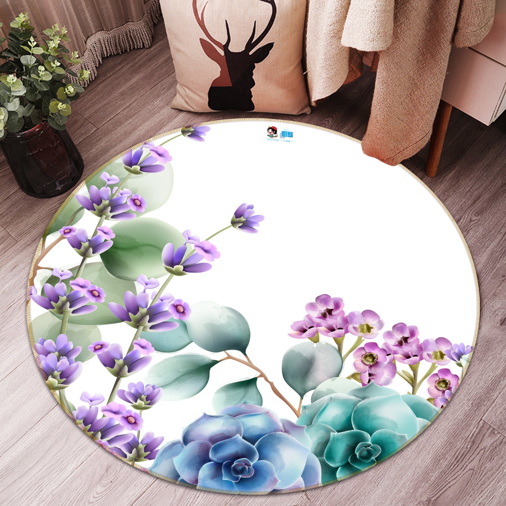 3D Flowers 81110 Round Non Slip Rug Mat