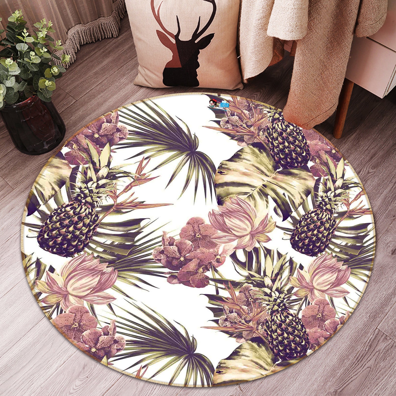 3D Pineapple 72118 Round Non Slip Rug Mat