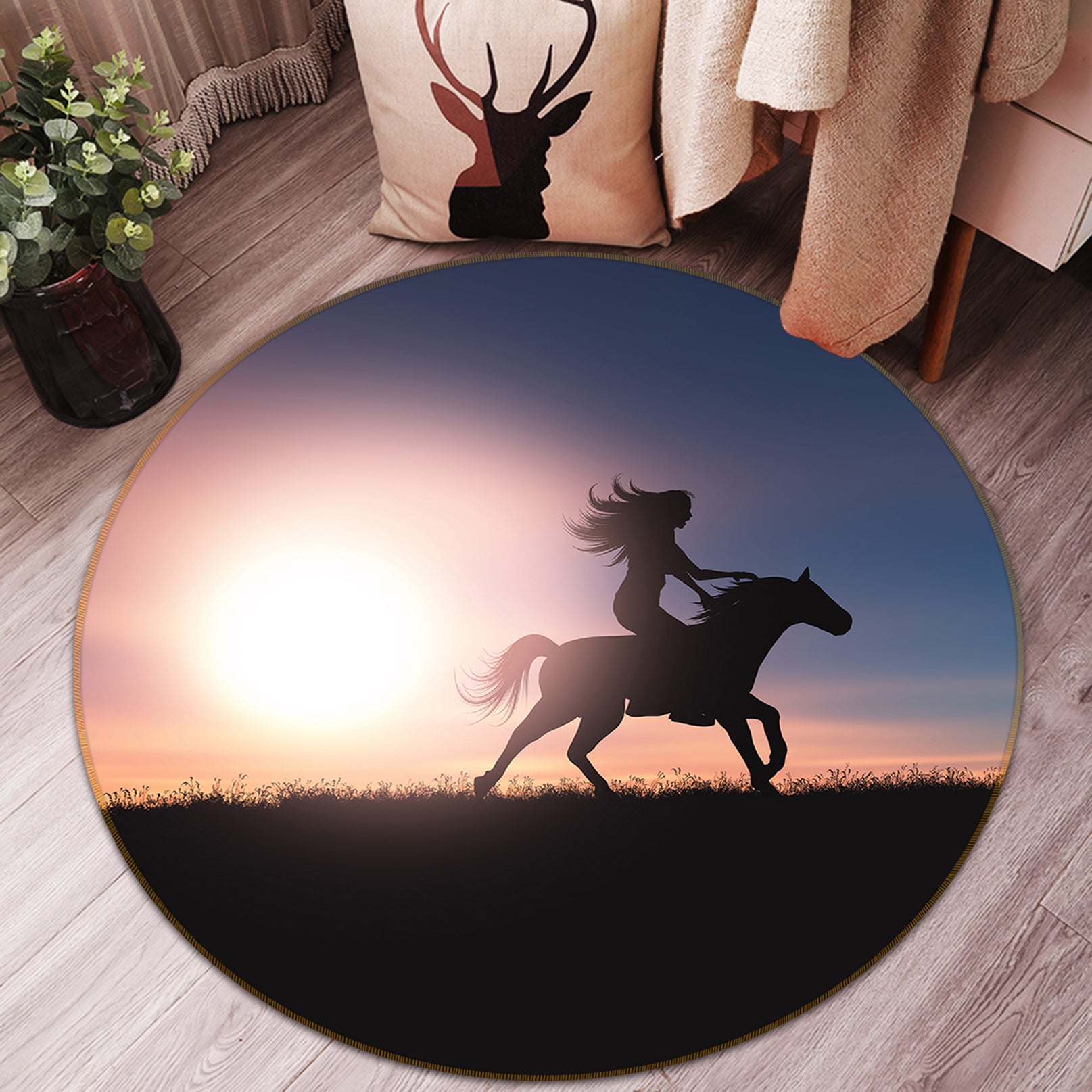 3D Horse Riding 82182 Animal Round Non Slip Rug Mat