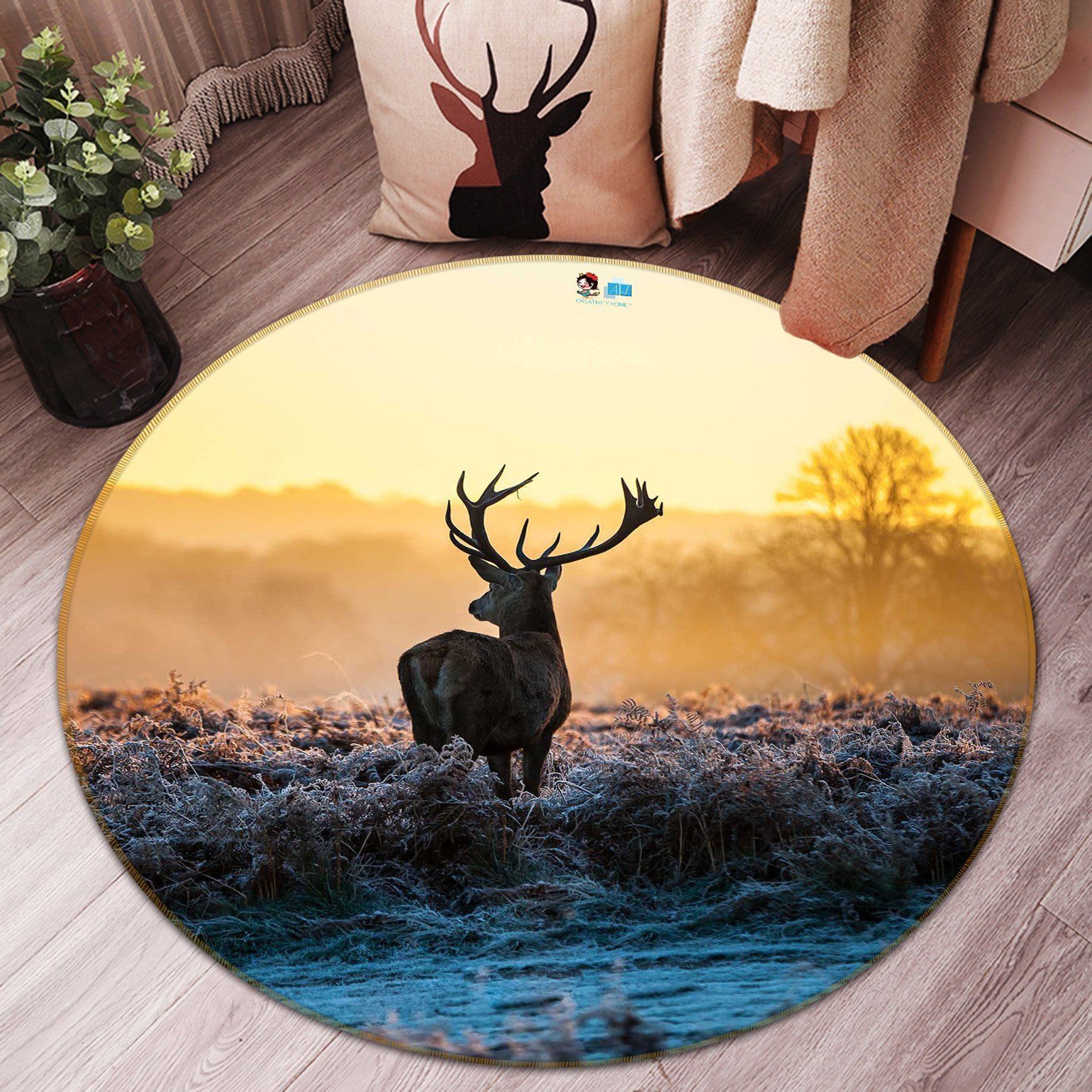 3D Sunset Elk 29 Round Non Slip Rug Mat Mat AJ Creativity Home