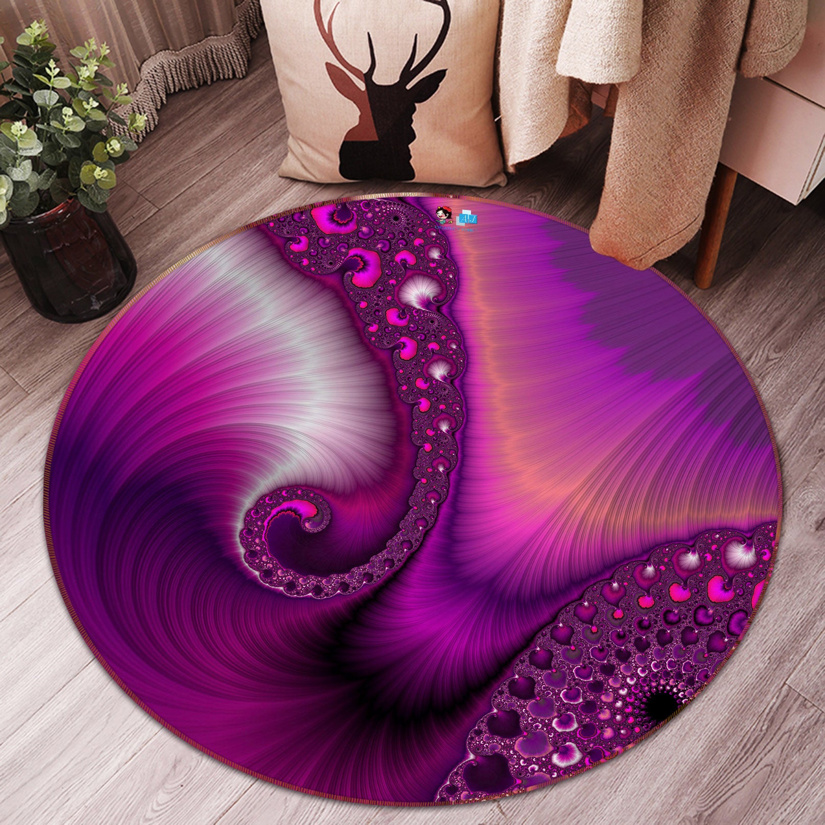 3D Fuchsia Pattern 83082 Andrea haase Rug Round Non Slip Rug Mat