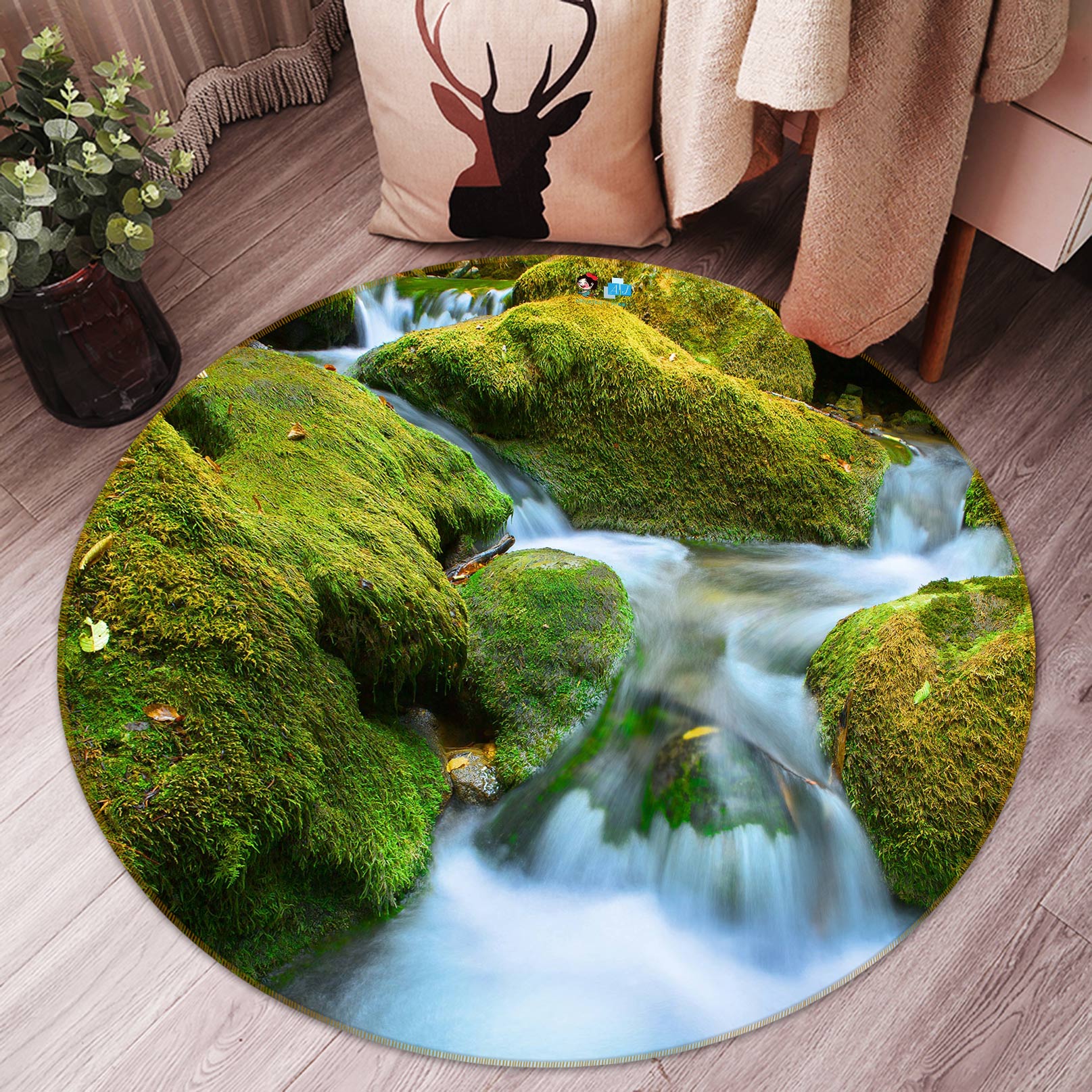 3D Waterfall 72158 Round Non Slip Rug Mat