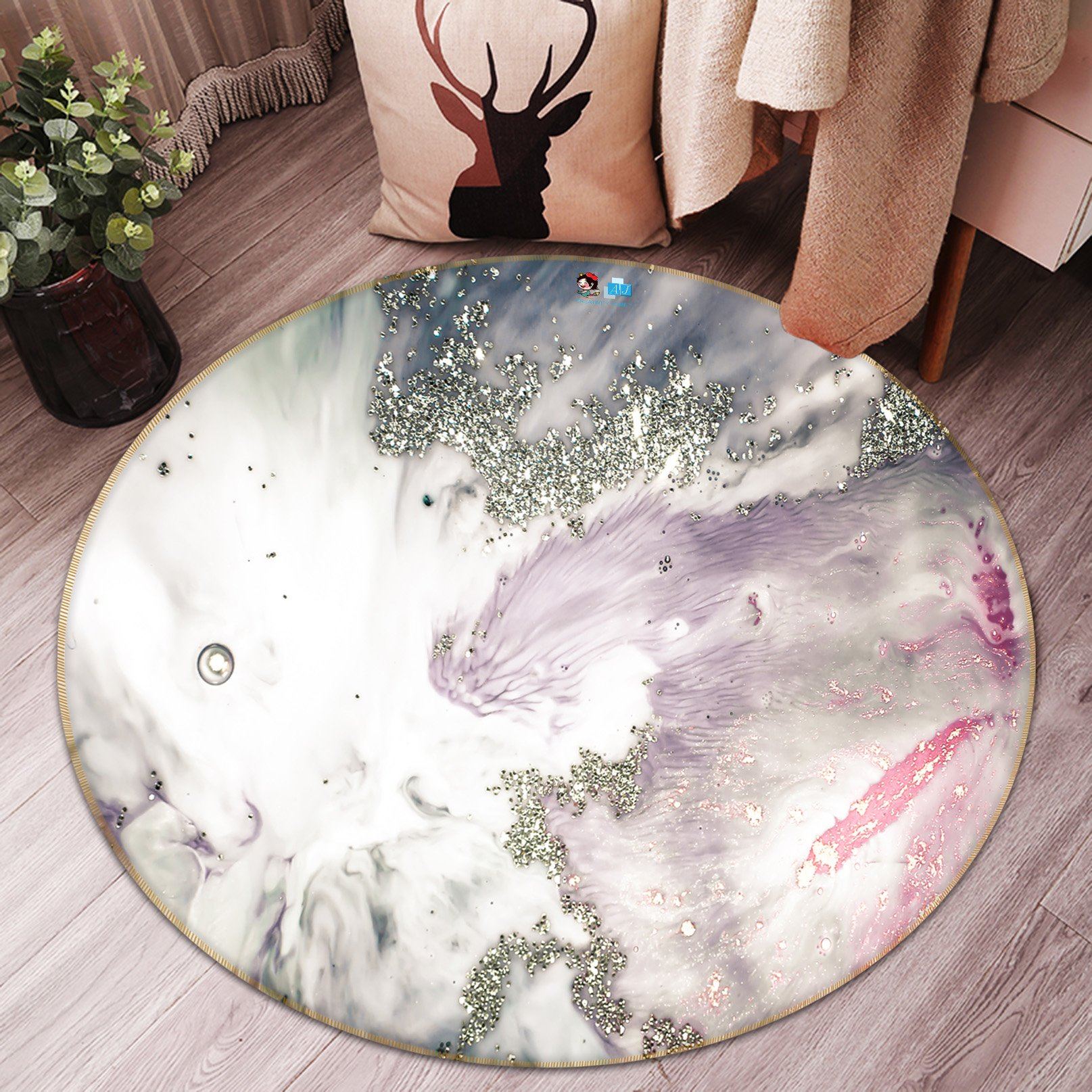 3D Pink-purple Pattern 3405 Round Non Slip Rug Mat Mat AJ Creativity Home