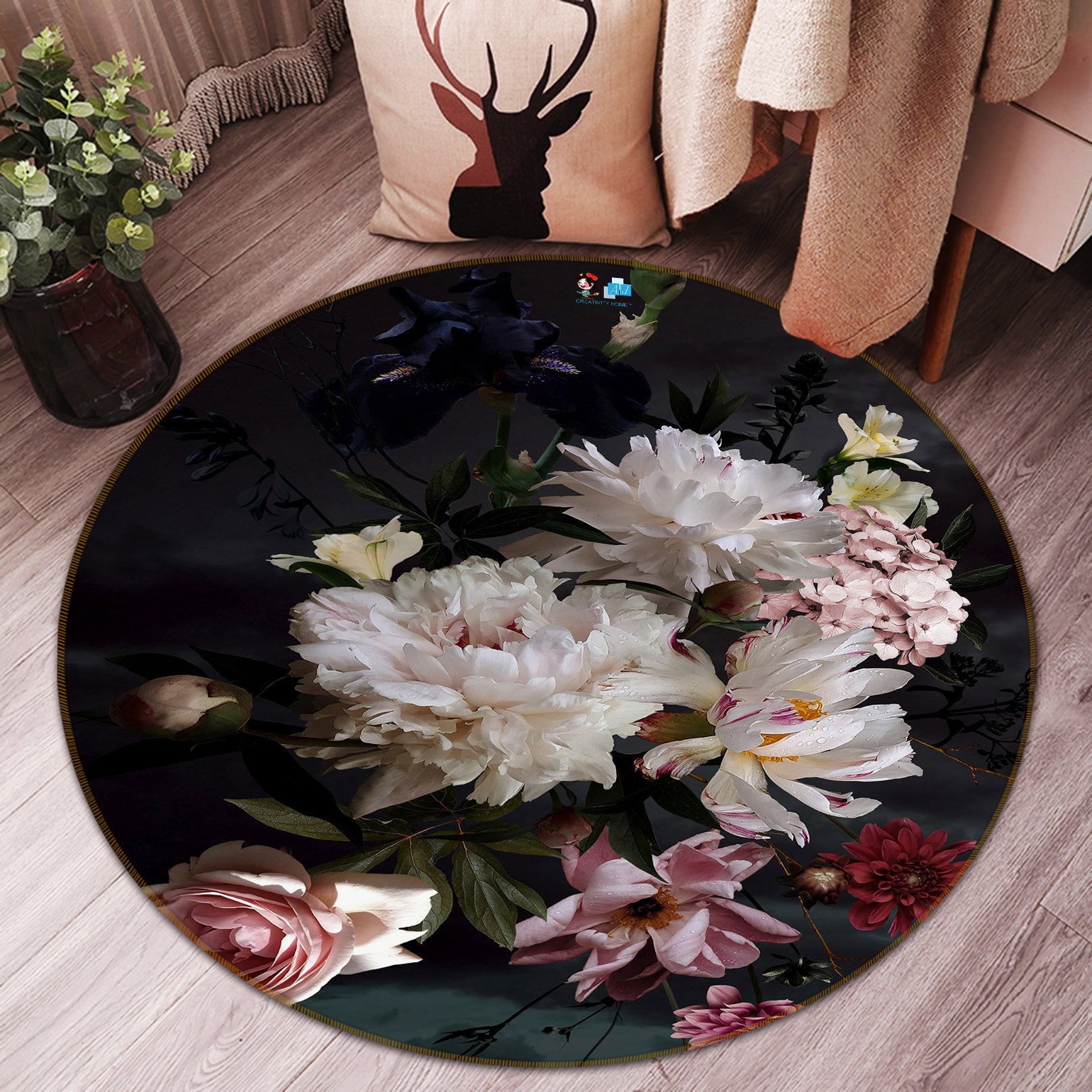 3D Flowers 71145 Round Non Slip Rug Mat
