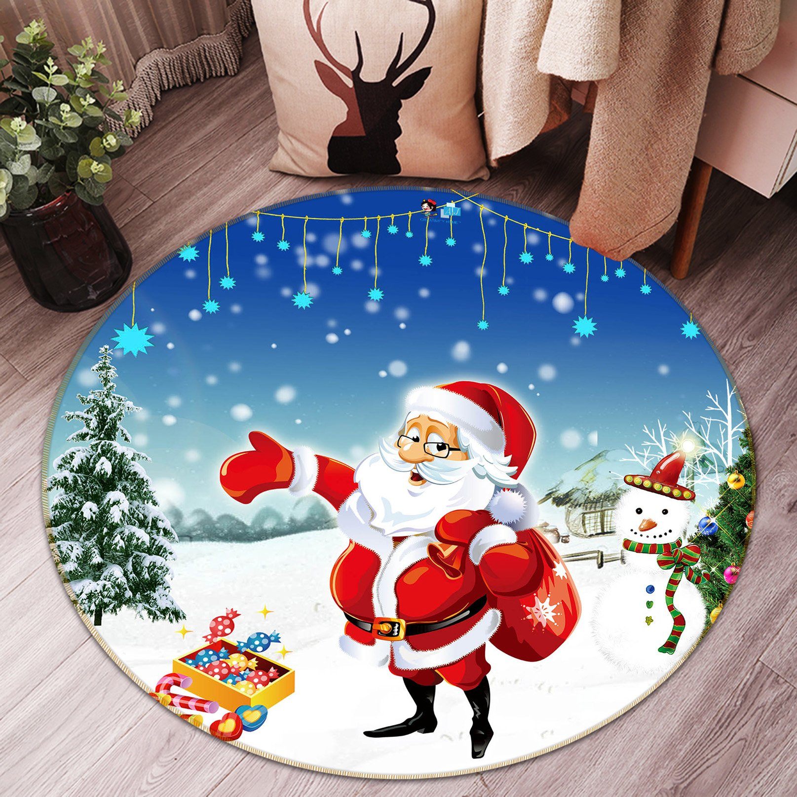 3D Christmas Snowman 018 Round Non Slip Rug Mat Mat AJ Creativity Home