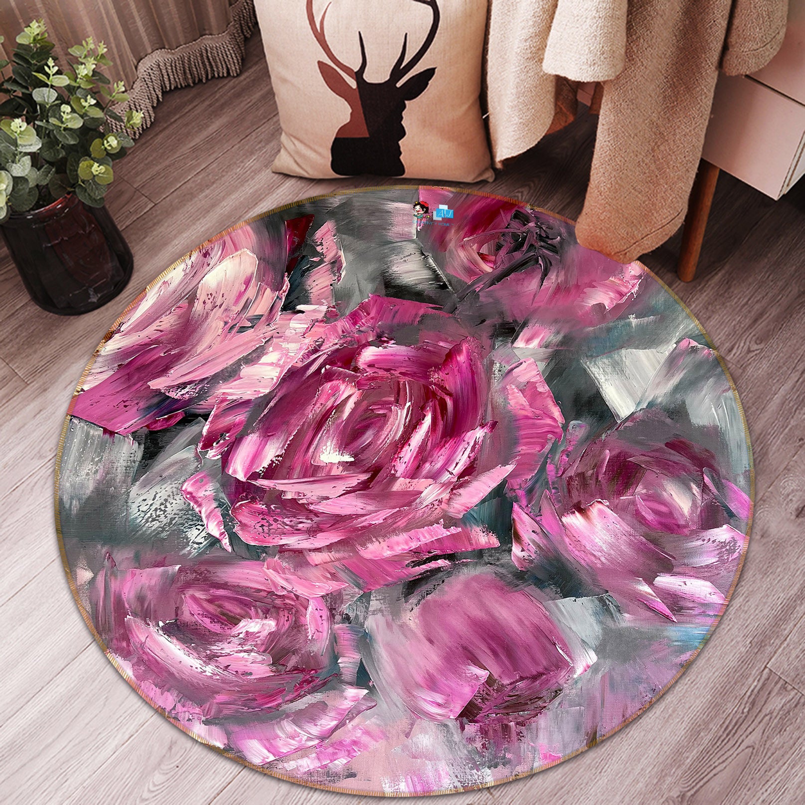 3D Purple Rose 3883 Skromova Marina Rug Round Non Slip Rug Mat