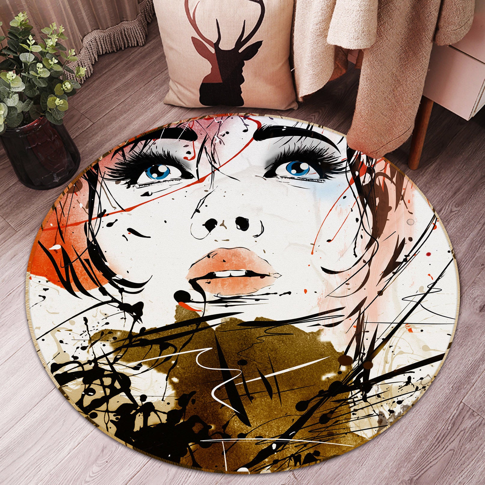 3D Pretty Girl 37019 Round Non Slip Rug Mat
