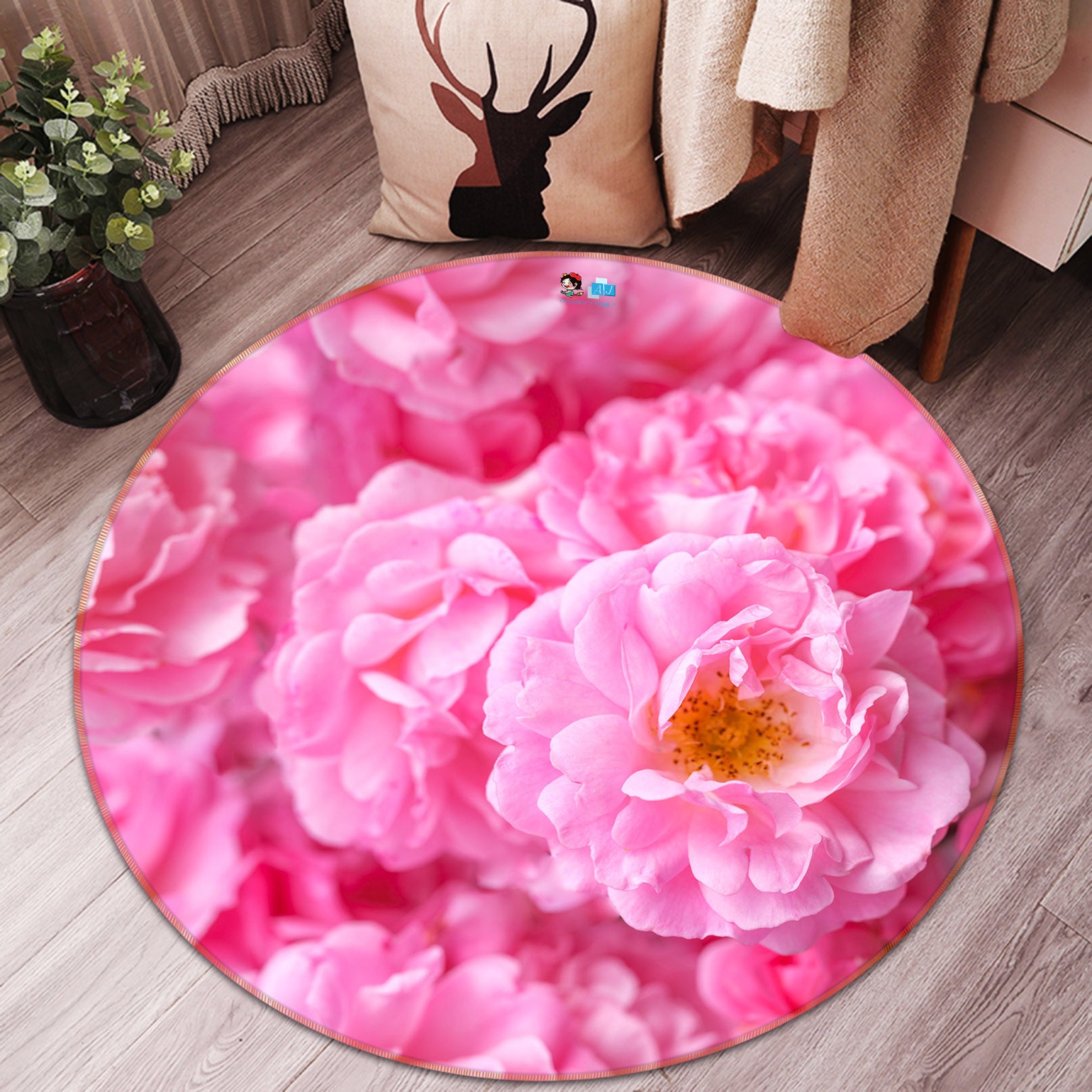 3D Pink Stamens 7349 Assaf Frank Rug Round Non Slip Rug Mat