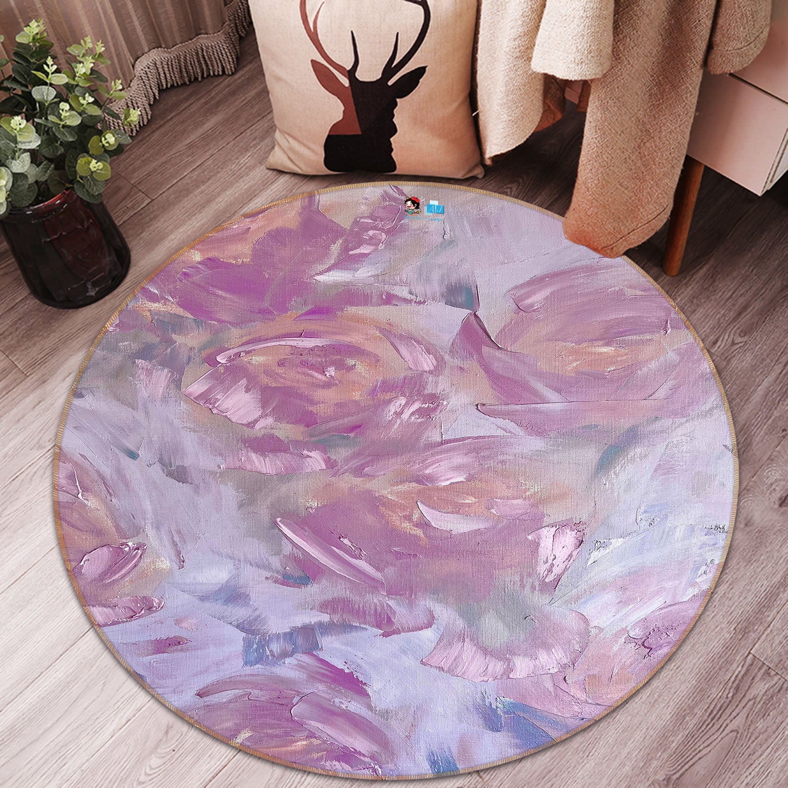 3D Pink Roses 3888 Skromova Marina Rug Round Non Slip Rug Mat