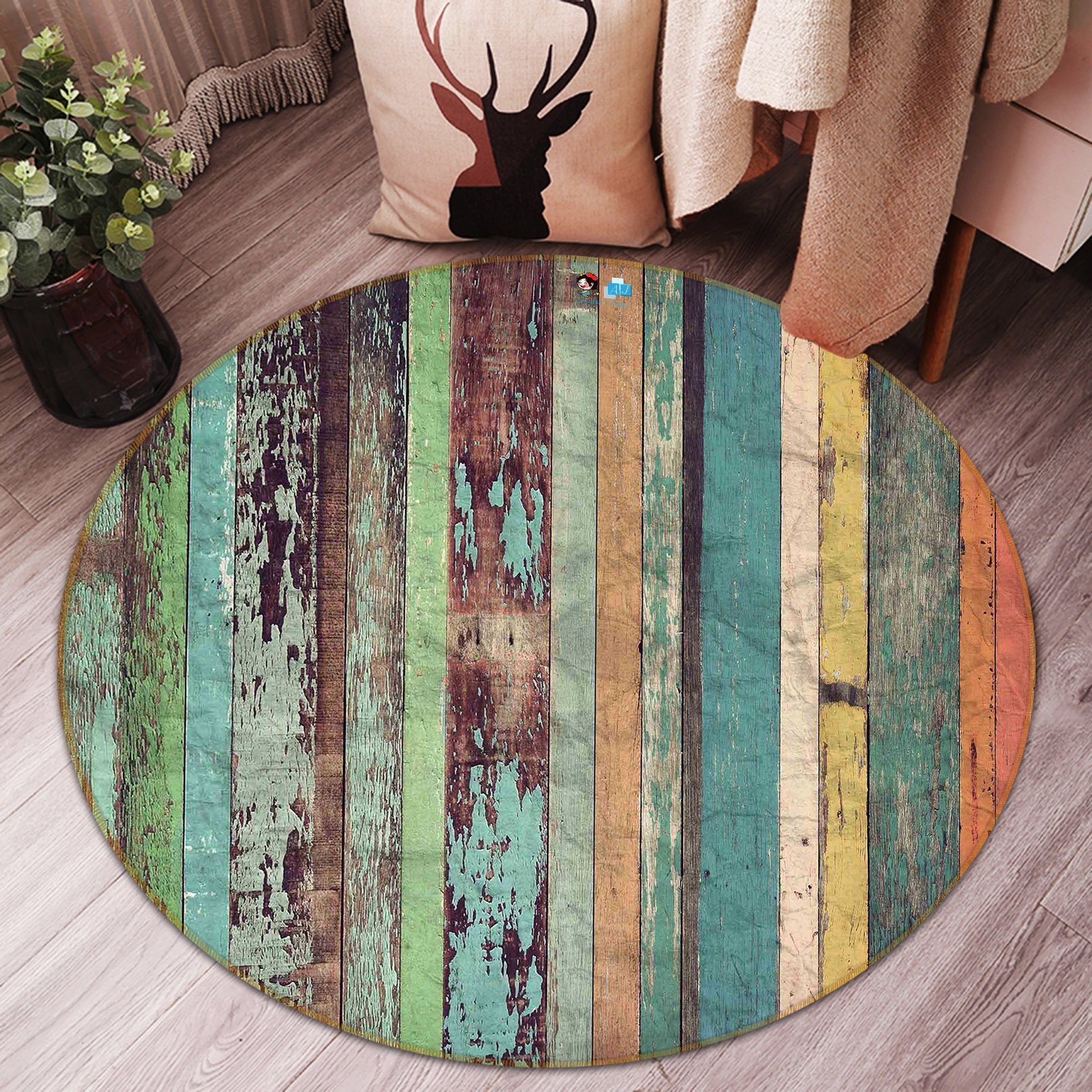 3D Blue Board 053 Round Non Slip Rug Mat Mat AJ Creativity Home