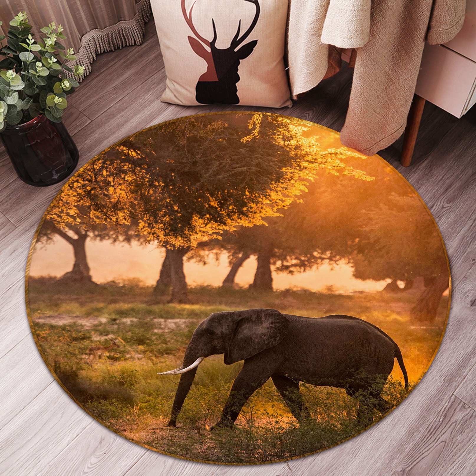 3D Elephant 37208 Animal Round Non Slip Rug Mat