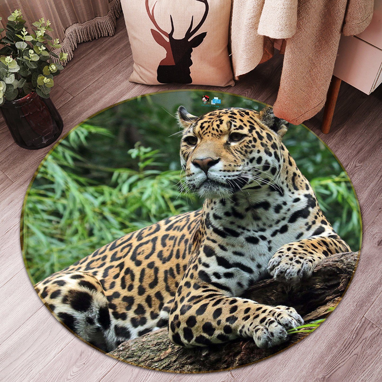 3D Leopard Resting 010 Round Non Slip Rug Mat Mat AJ Creativity Home