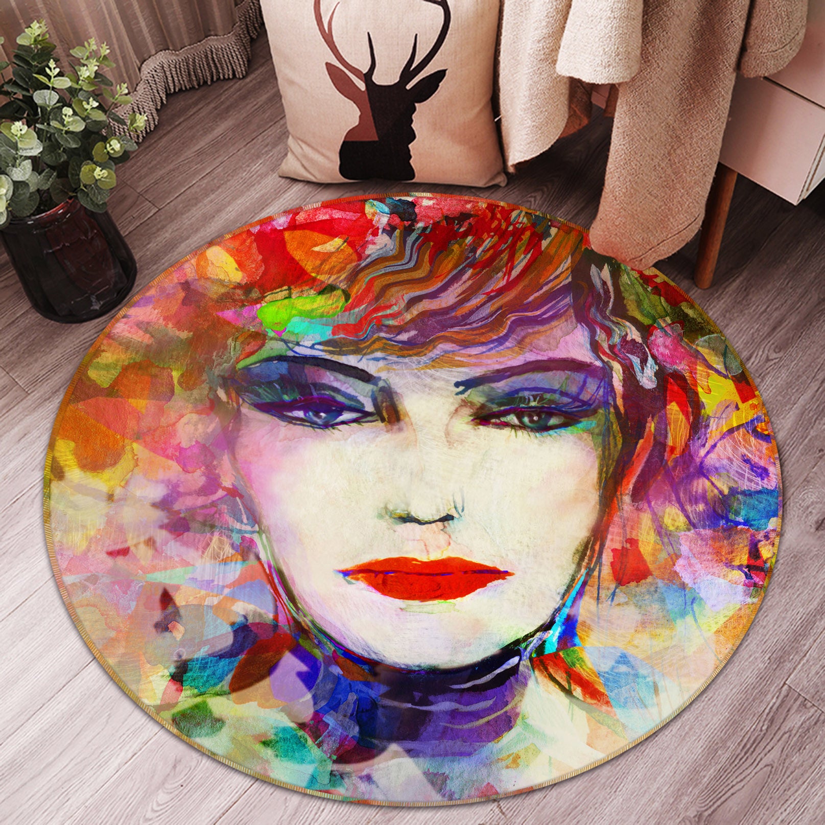 3D Colorful Female 36219 Round Non Slip Rug Mat
