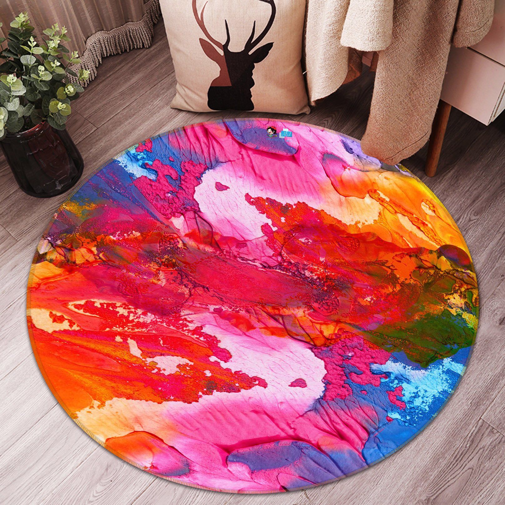3D Abstract Oil Painting 050 Round Non Slip Rug Mat Mat AJ Creativity Home