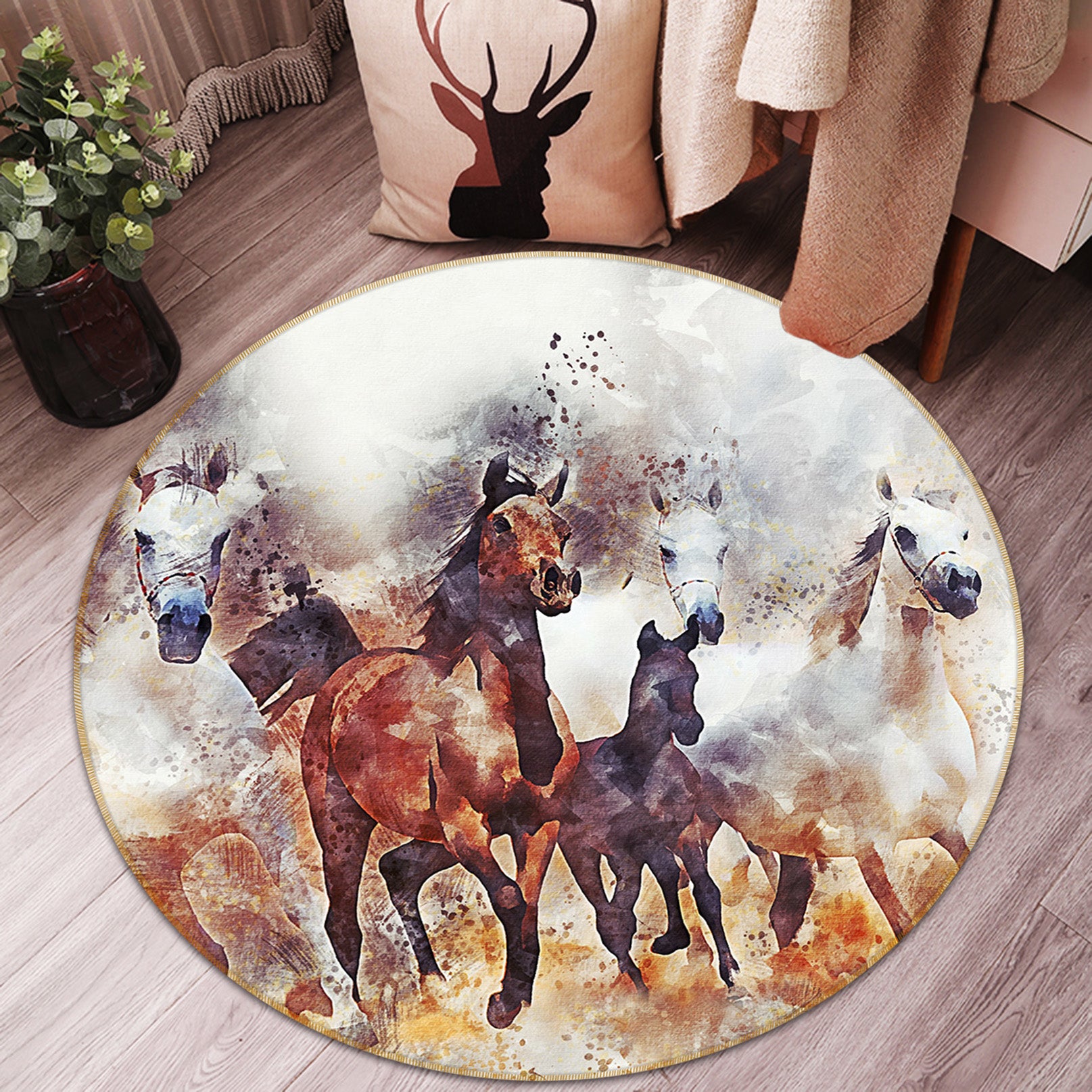 3D Horse Group 82243 Animal Round Non Slip Rug Mat